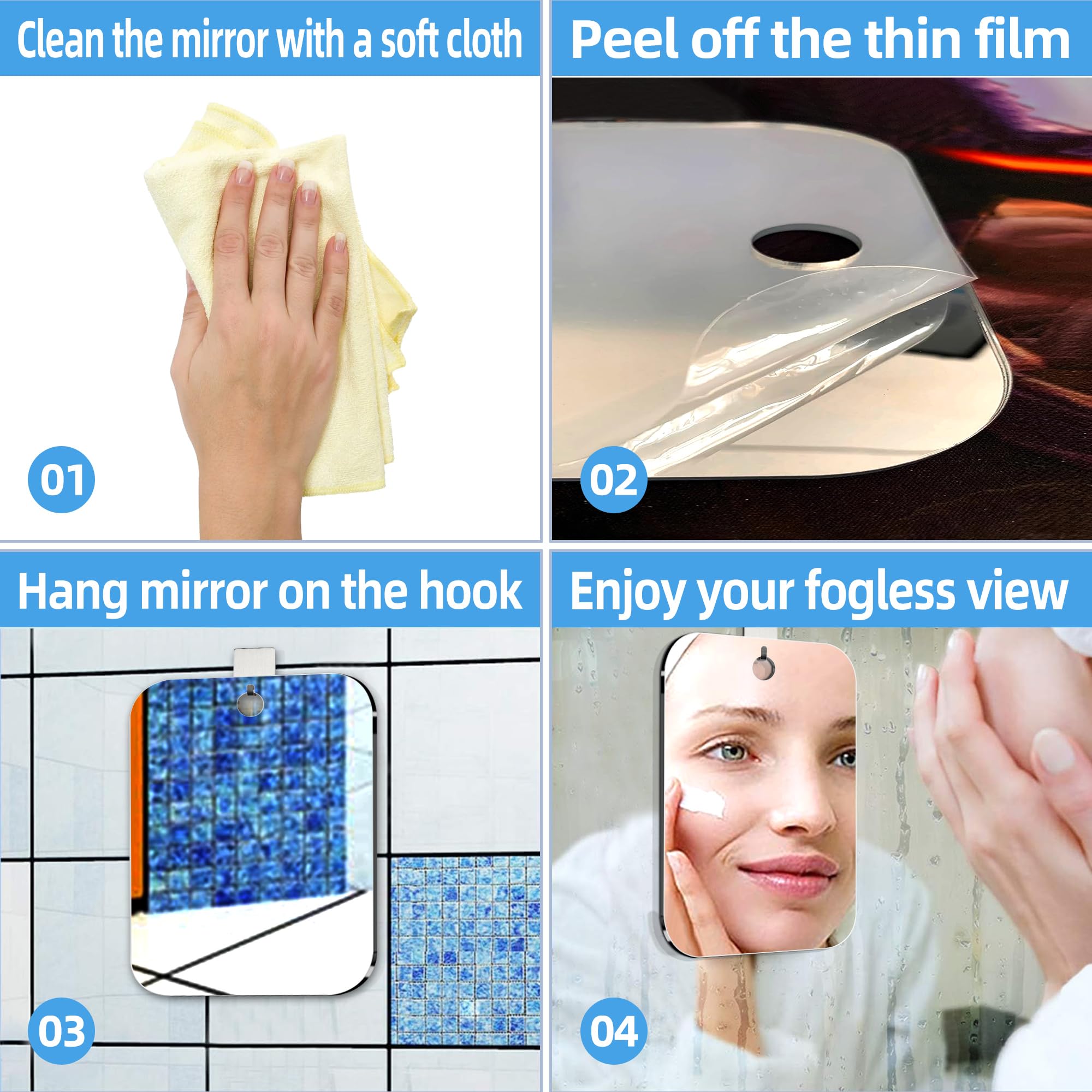 6x8 Inch Anti-Fog Shower Mirror - Shatterproof Plexiglass Shaving & Makeup Mirror for Men & Women - Perfect for Travel, Camping, Gym Lockers & Bathroom Wall Mounting