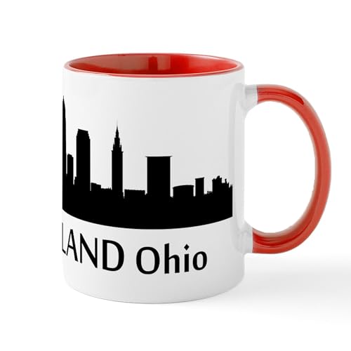 White/Red Inside - Cleveland Cityscape Skyline Mugs