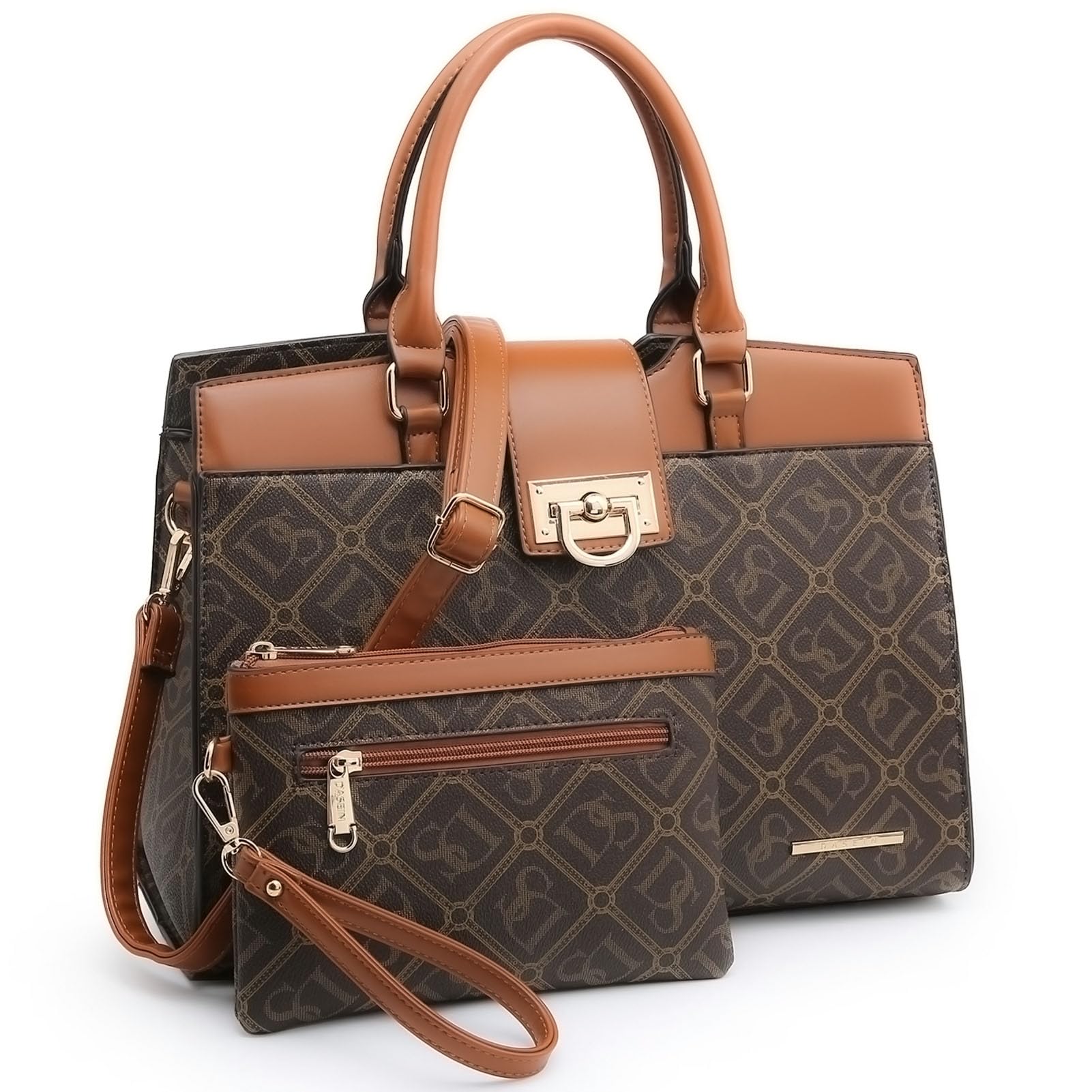 Stylish Dasein Monogram Satchel & Tote Handbag Set for Women - 2-Piece Large Shoulder Bag & Top Handle Work Purse | Perfect for Office, Travel & Everyday Use