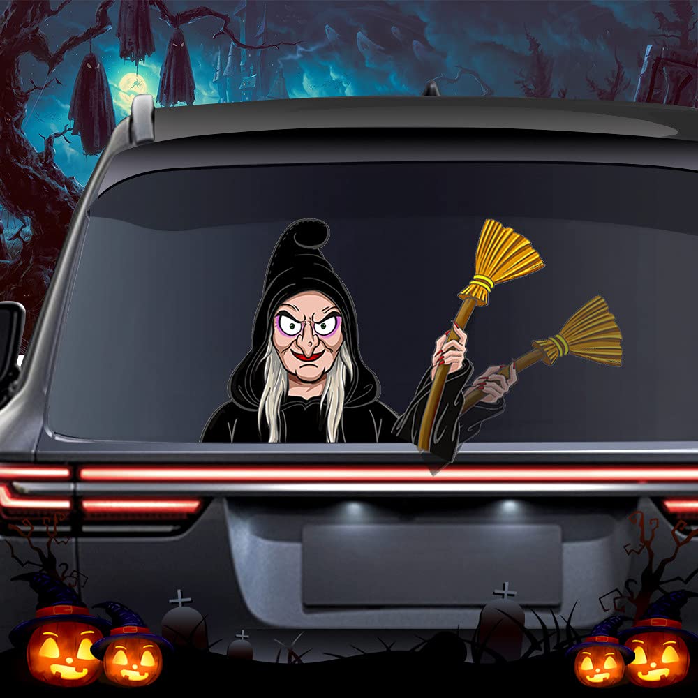 Halloween Witch Rear Wiper Decal - Scary Horror Film Car Sticker for SUV Rear Window & Windshield - Perfect for Halloween Car Decorations & Party Vehicle Accessories