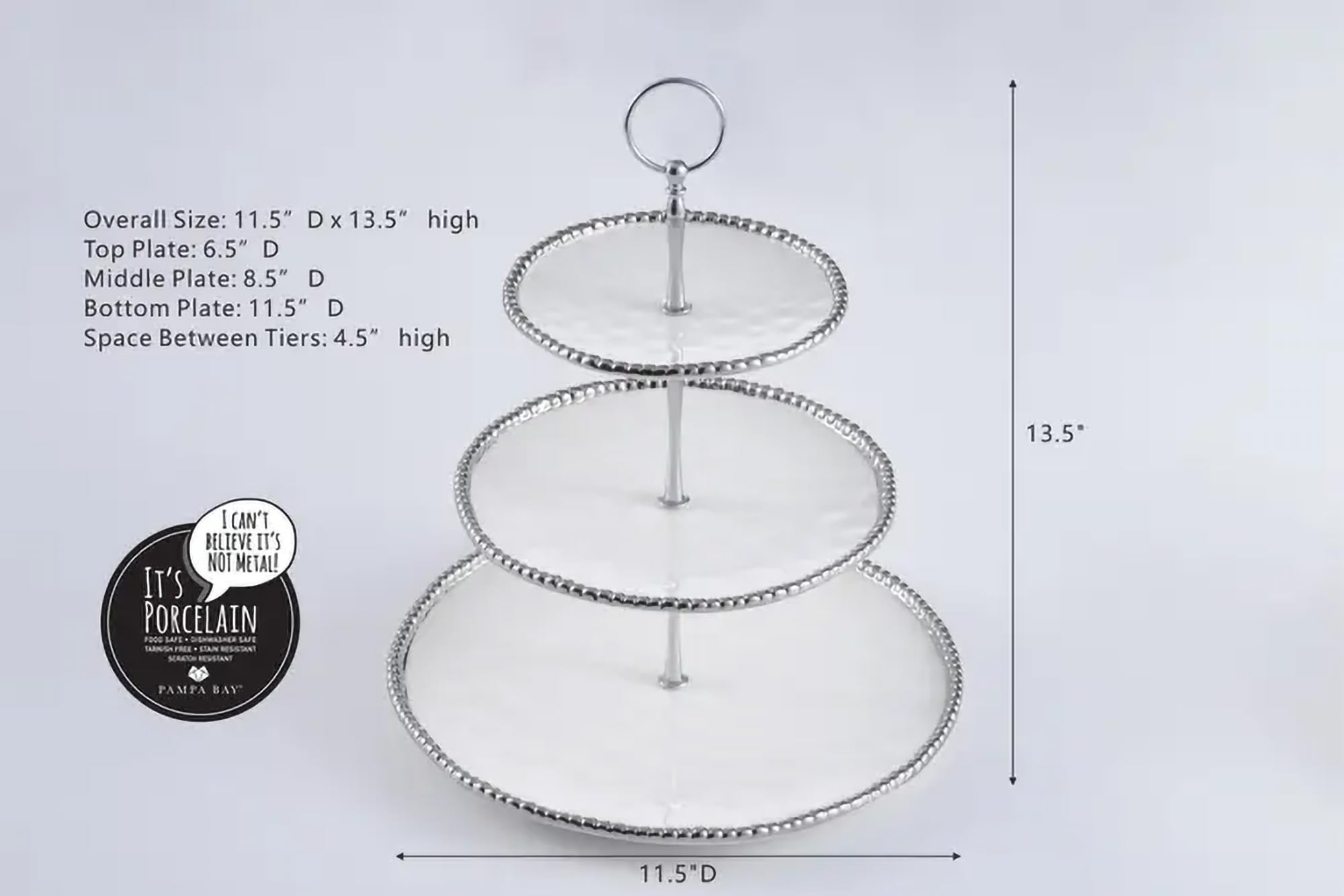 Pampa Bay Salerno 3 Tier Stand - Elegant Metal Display Rack for Kitchen, Bathroom, or Office Organization | Perfect for Spices, Toiletries, or Desk Supplies