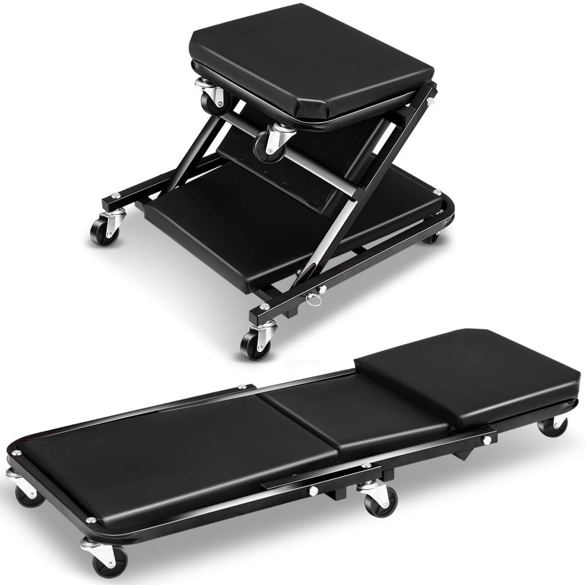Foldable 2-in-1 Rolling Garage Z Creeper Car Seat - 36