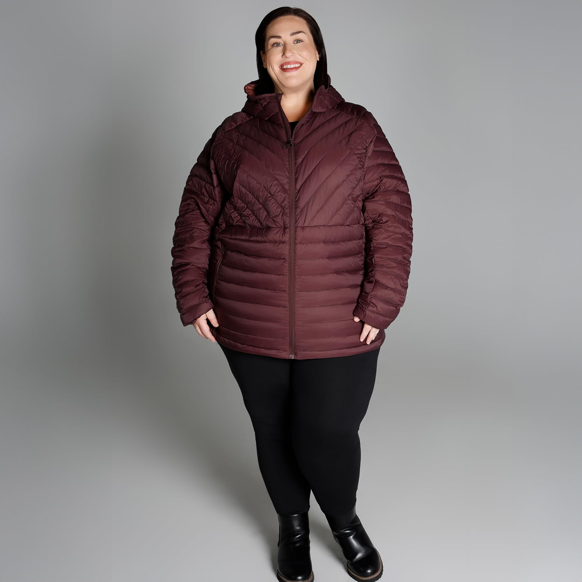 Women's Plus Size Packable Down Jacket 1X-6X - Lightweight Hooded Puffer Coat for Spring & Fall | Warm Travel Jacket for Outdoor Activities & Daily Commute
