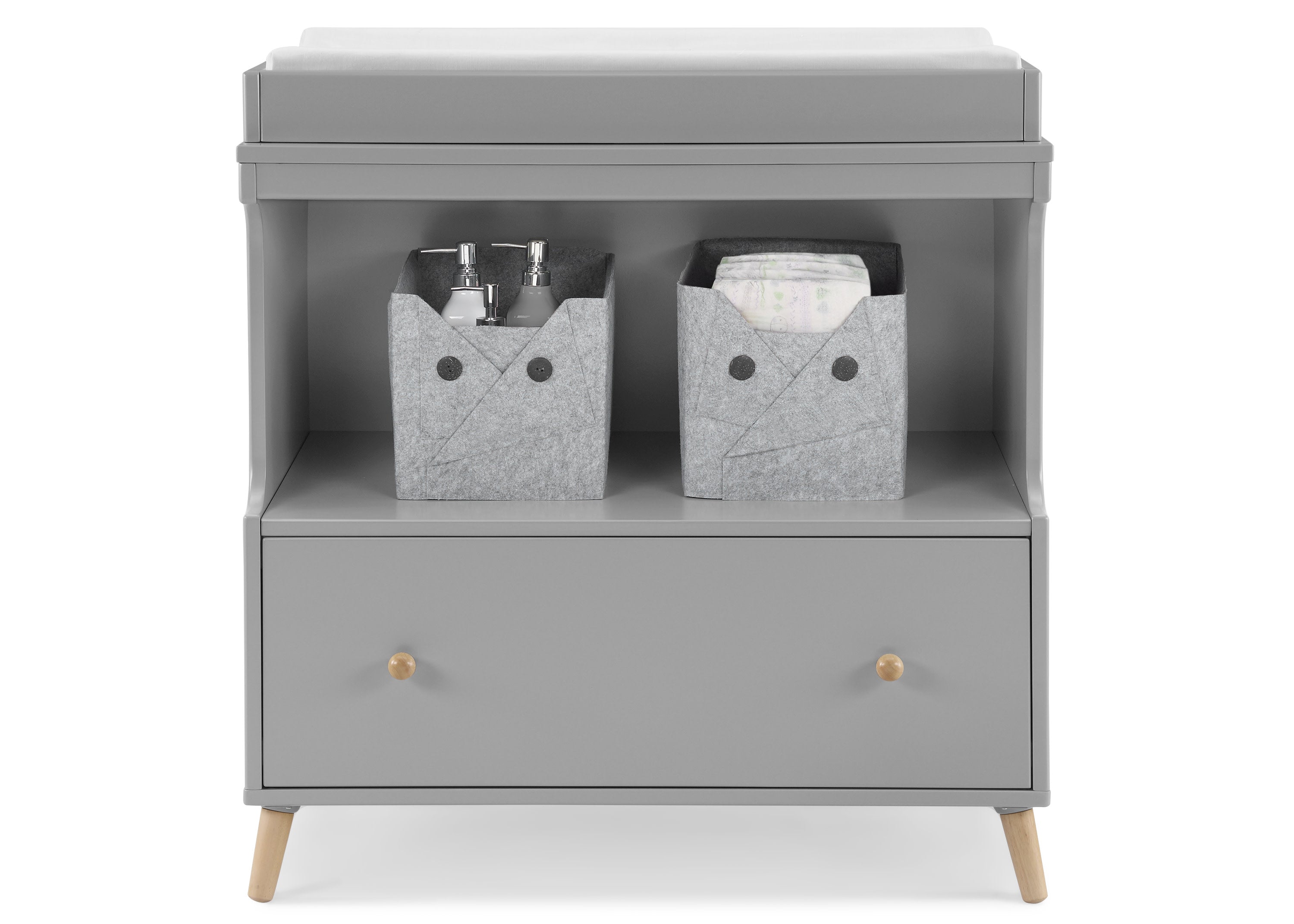 Essex Convertible Baby Changing Table with Storage Drawer - Nursery Dresser & Kids Bookshelf for Modern Parenting