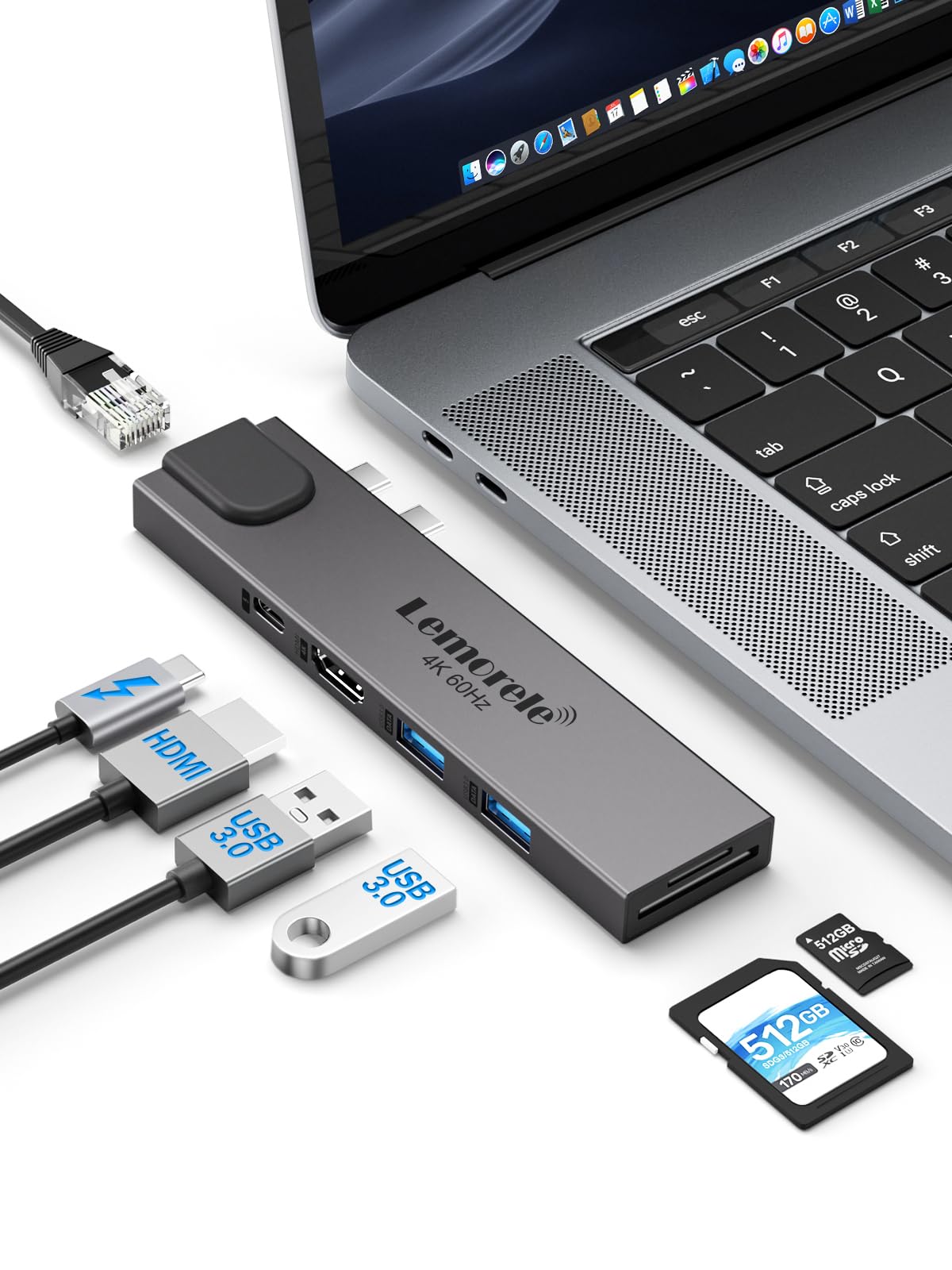 Lemorele 7-in-1 USB C Hub with Thunderbolt 3, Gigabit Ethernet, 4K@60Hz HDMI, 2 USB 3.0 Ports, SD/TF Card Reader - MacBook Pro/Air Accessories for M1 & Intel Models (2016-2020) - Perfect for Home Office, Remote Work & Multimedia Presentations