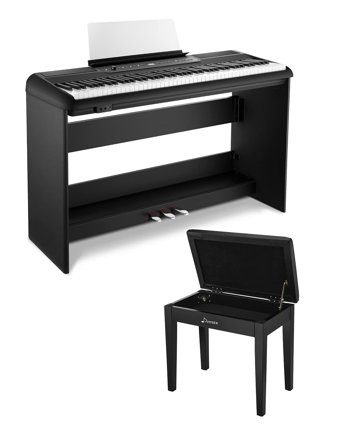 Donner SE-1 88-Key Weighted Digital Piano with Sustain Pedal & Adjustable Solo Piano Bench with Storage - Perfect for Home, Studio & Beginner Piano Lessons
