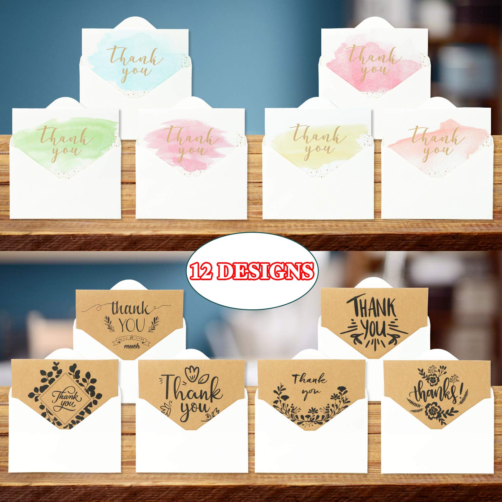 12 Pack Thank You Cards with Envelopes & Stickers - Multipack Greeting Cards for Christmas, Thanksgiving, Mother's Day, Father's Day - Perfect for Gifts, Appreciation Notes & Special Occasions