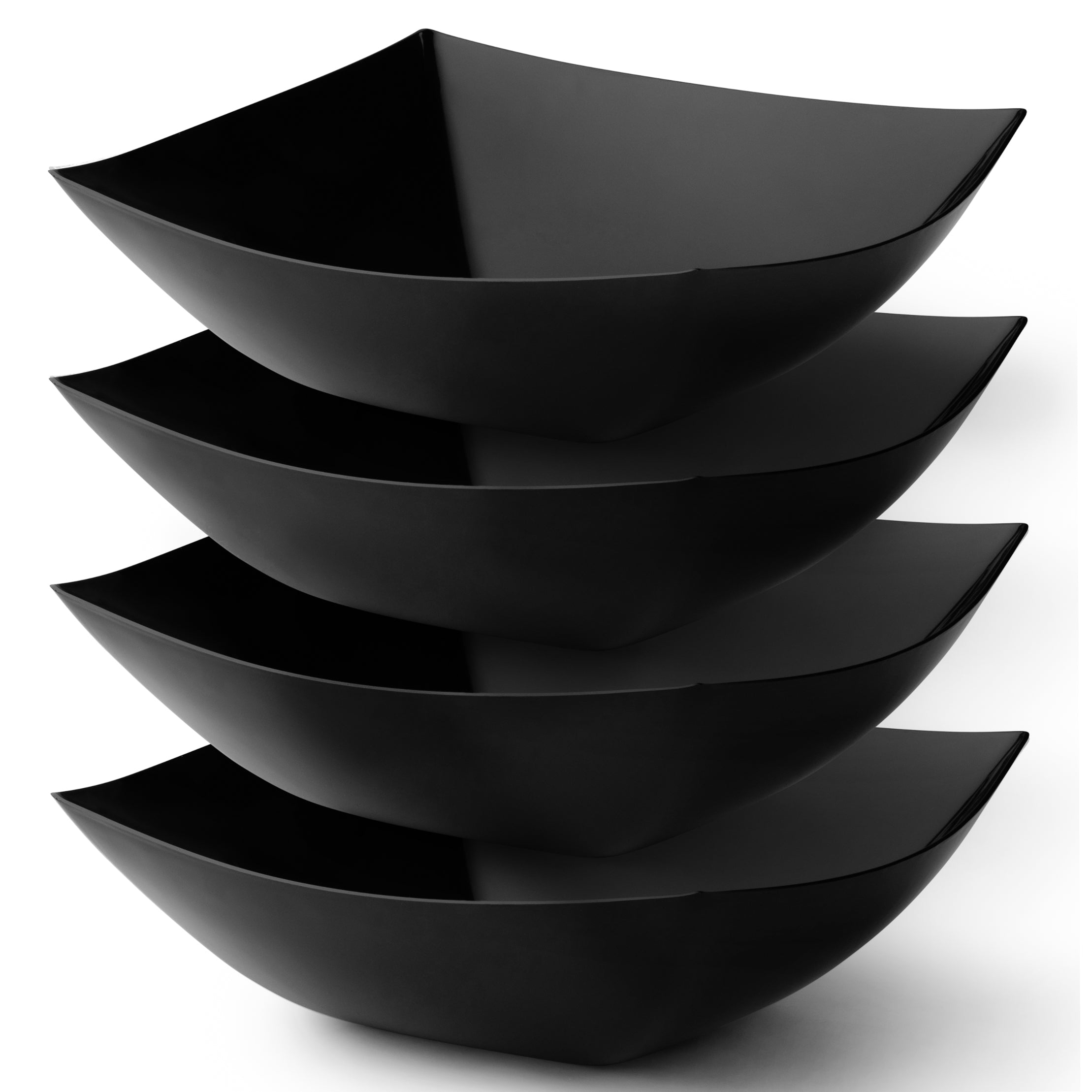 Square Black Serving Bowls - Set of 4 - Modern Dinnerware for Salads, Pasta, Snacks & Entertaining - Dishwasher Safe Kitchen Essentials