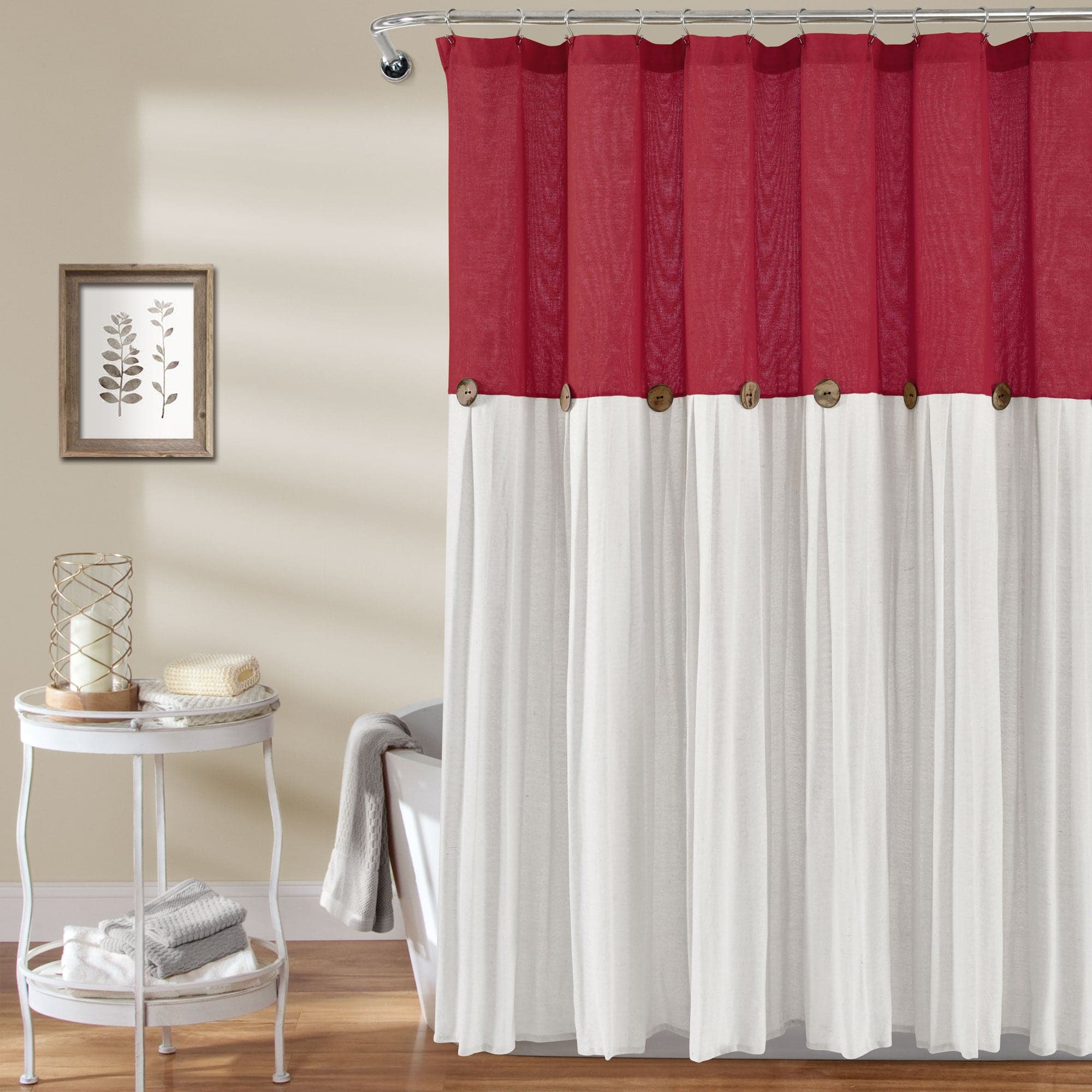 Linen Button Shower Curtain - Waterproof Bathroom Decor for Modern & Farmhouse Style - Perfect for Home, Apartment, and Spa Use