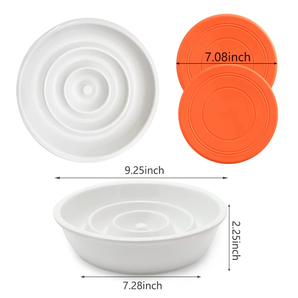 GH Ceramic Slow Feeder Dog Bowl for Small & Medium Dogs - 3 Cup Capacity with 2 Free Flying Disc Toys - Anti-Choke Design for Fast Eaters - Perfect for Mealtime Fun & Outdoor Play (White)