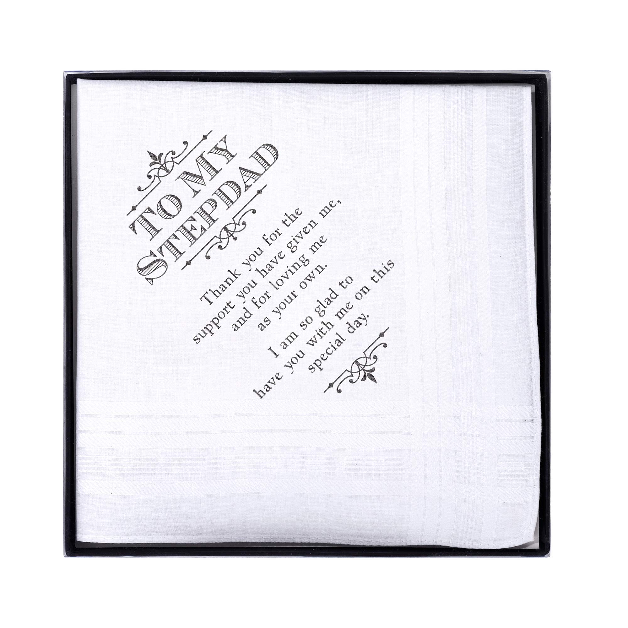 Lillian Rose White Stepdad Wedding Gift Cotton Keepsake Handkerchief - 17 Inch Elegant Wedding Accessory for Fathers, Perfect for Ceremonies, Vows & Special Moments