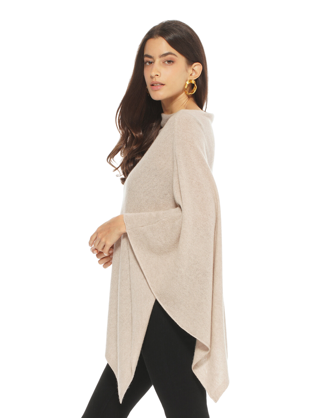 Luxury Women's Pure Cashmere Poncho Shawl - Soft & Warm Beige Wrap for Fall & Winter | Perfect for Travel, Office & Casual Outfits