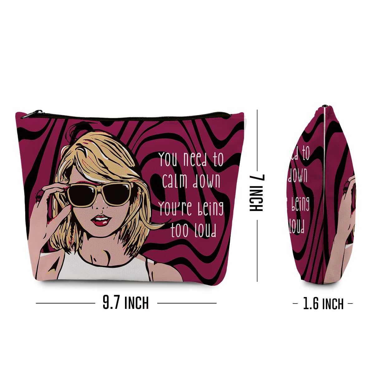 Stylish Makeup Bag & Travel Toiletry Organizer for Women - Perfect Music Fan Gift with Song Lyrics Design (You Need to Calm Down Album Theme + Black Rose-Red Stripes) - Great for Friendship, Birthday & Christmas Presents - Ideal for Travel, Cosmetics Storage & Taylor Swift Fan Merchandise