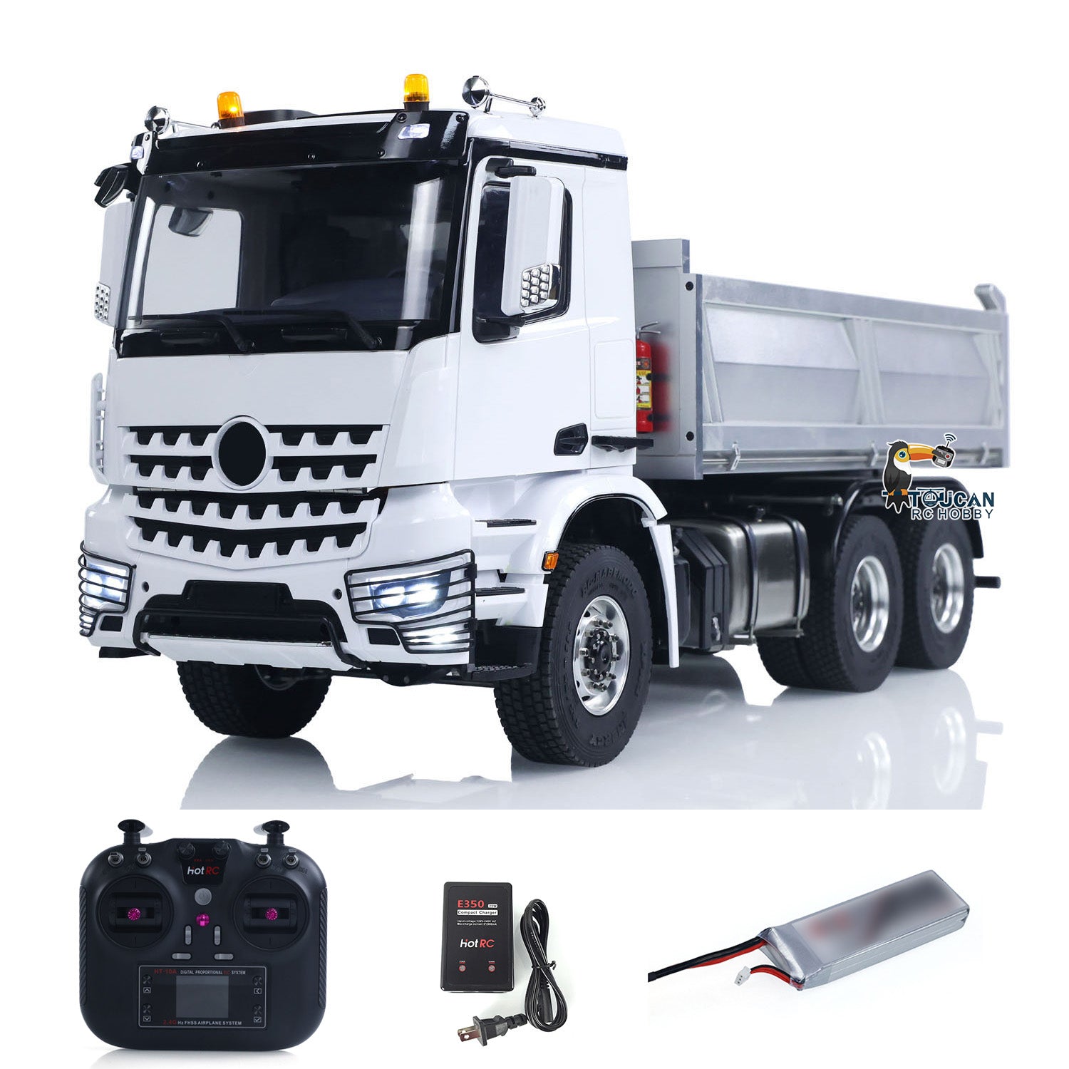 1/14 Scale RC Hydraulic Dumper Truck - 2 Speed Remote Control Tipper Car with Metal Chassis, Light & Sound Effects, No Lock Differential (3348 Model) - Perfect for Construction Site Play, Off-Road Racing and Collector's Display