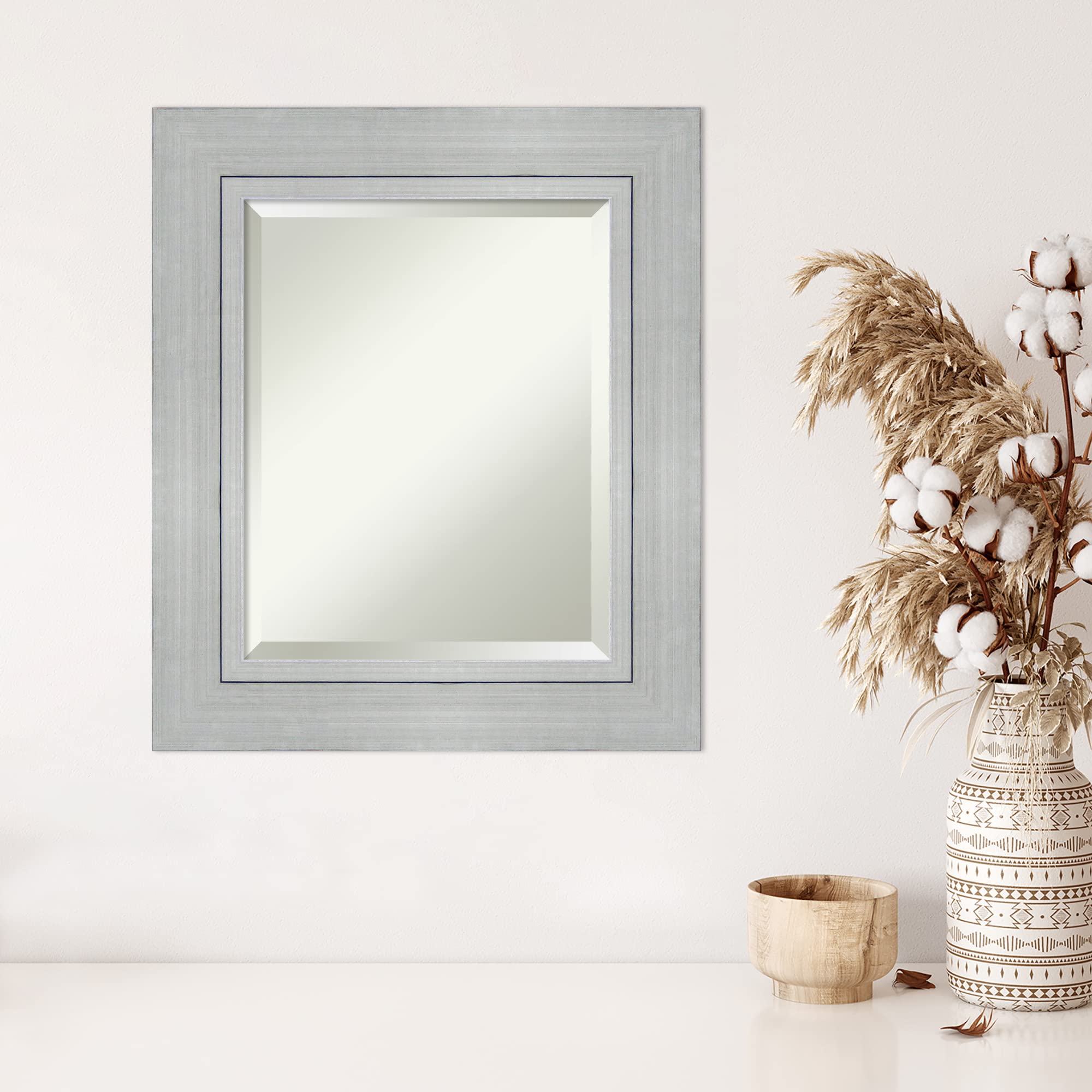 Amanti Art Silver Wall Mirror 27x23 Inches - Modern Rectangle Bathroom & Living Room Decor with Wood Frame - Hangs Horizontally or Vertically - Beveled Edge for Elegant Home, Bedroom, or Entryway