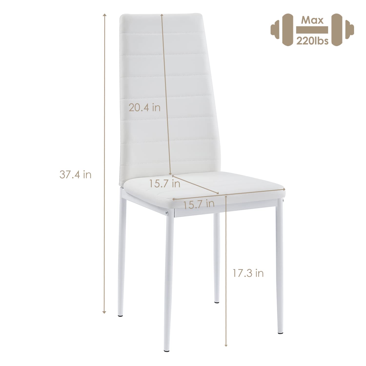 Modern Set of 2 Dining Chairs with Padded Seats - Mid Century Style Kitchen & Dining Room Chairs (White PU Leather) - Perfect for Small Spaces, Breakfast Nooks & Contemporary Home Decor
