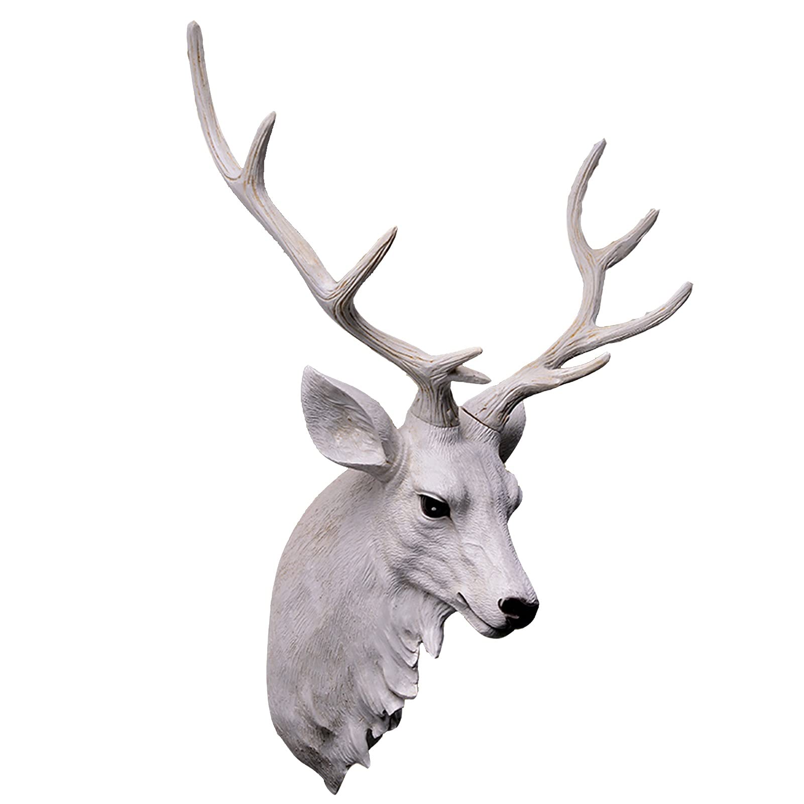 White Deer Head Wall Decor - Large Faux Taxidermy Stag Head with Antlers, Modern Animal Sculpture Art for Living Room, Bedroom & Office Decoration | Elegant Home & Office Wall Hanging Decor