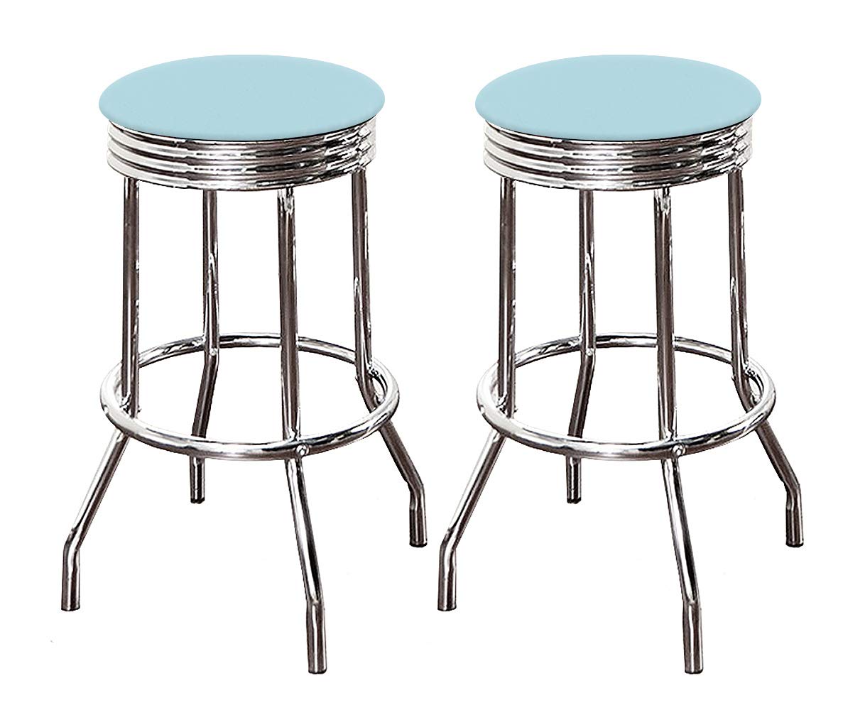 2 Baby Blue Vinyl Custom Barstools Set - Modern Kitchen Counter Stools for Dining Room, Breakfast Nook & Home Bar Decor