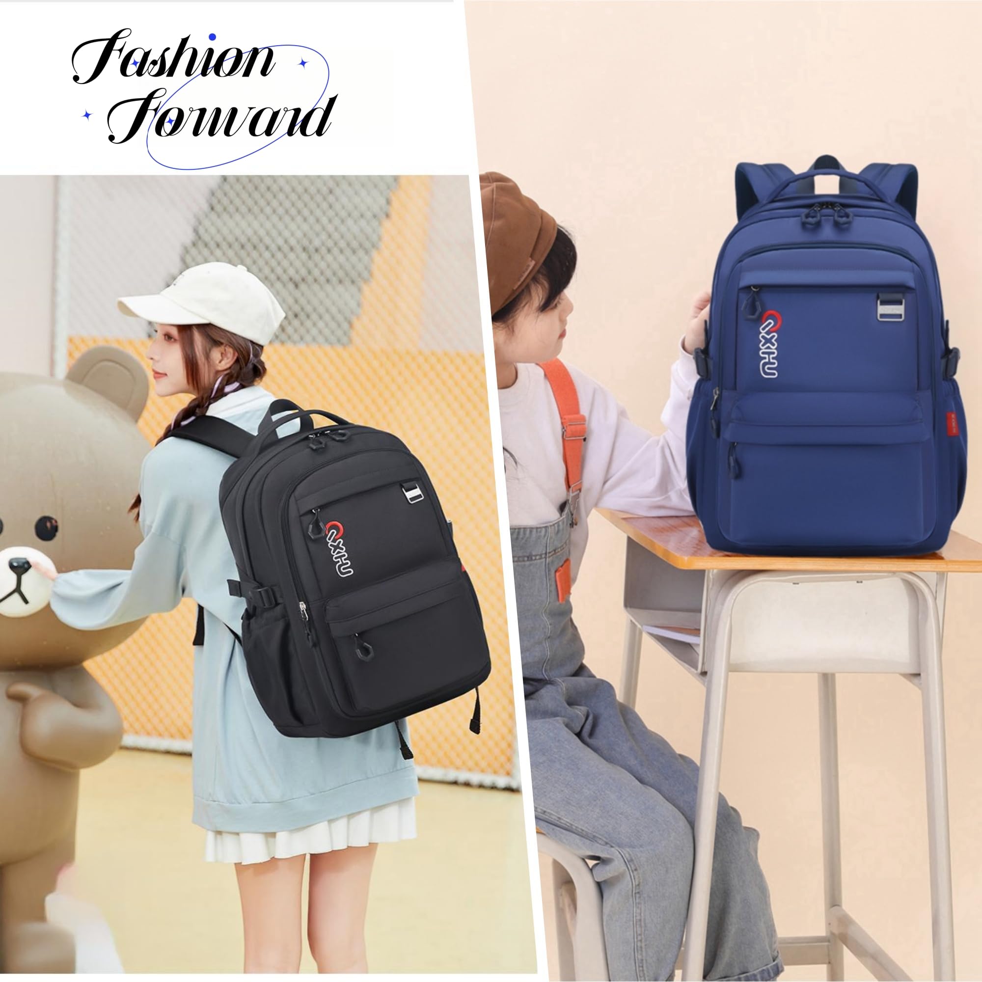 MITOWERMI Water-Resistant Backpack for Girls, Boys & Teens - Durable School Backpack for Middle School Students, Kids Bookbag & Casual Travel Backpack in Navy Blue - Perfect for School, College, Travel & Daily Commute