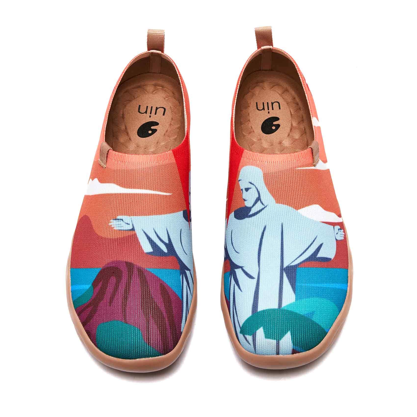 UIN Men's Casual Slip-On Knit Loafers - Lightweight Comfort Walking Shoes for Travel, Air Cushion Painted Flats - Perfect for Barcelona Sightseeing & Everyday Wear