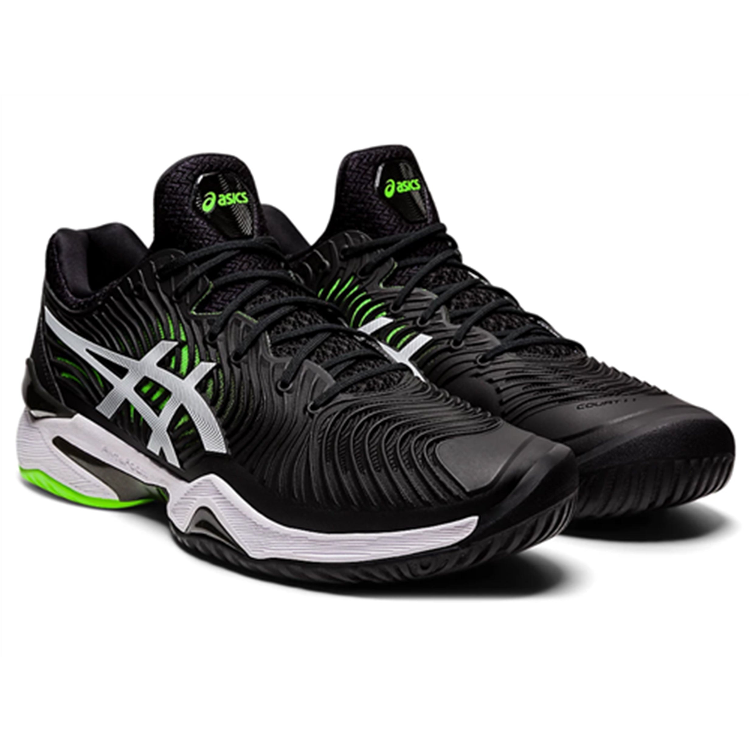 ASICS Men's Court FF 2 Tennis Shoes - Black/Green Gecko | High-Performance Indoor Court Sneakers for Tennis, Badminton & Squash Players