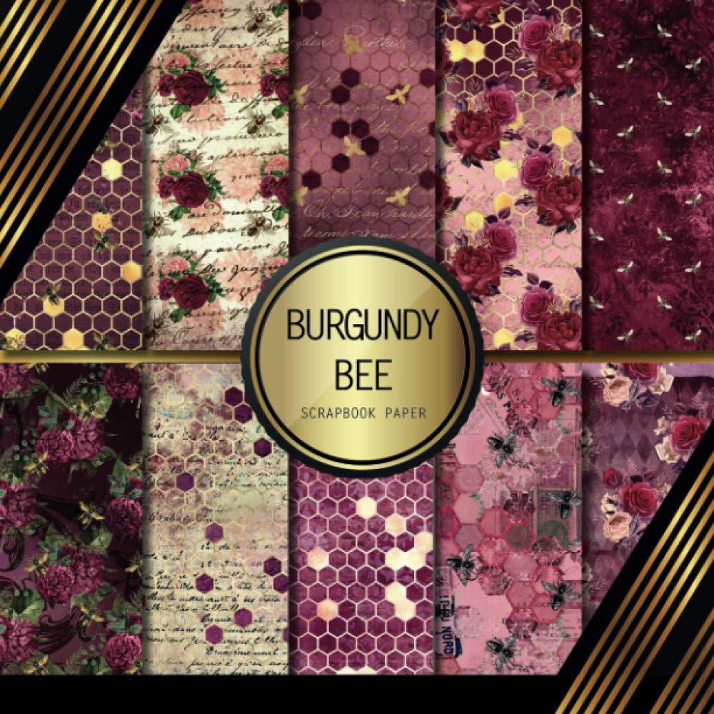 Burgundy Bee Double Sided Scrapbook Paper Pad - Premium Craft Paper for Card Making, Origami & DIY Projects | Perfect for Scrapbooking, Gift Wrapping & Home Decor