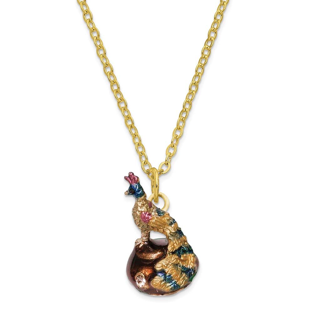 Luxury Bejeweled Peacock Trinket Box with Enamel & Matching Pendant Necklace - Elegant Pewter Collectible Gift for Women | Perfect for Jewelry Storage, Home Decor & Special Occasion Gifts