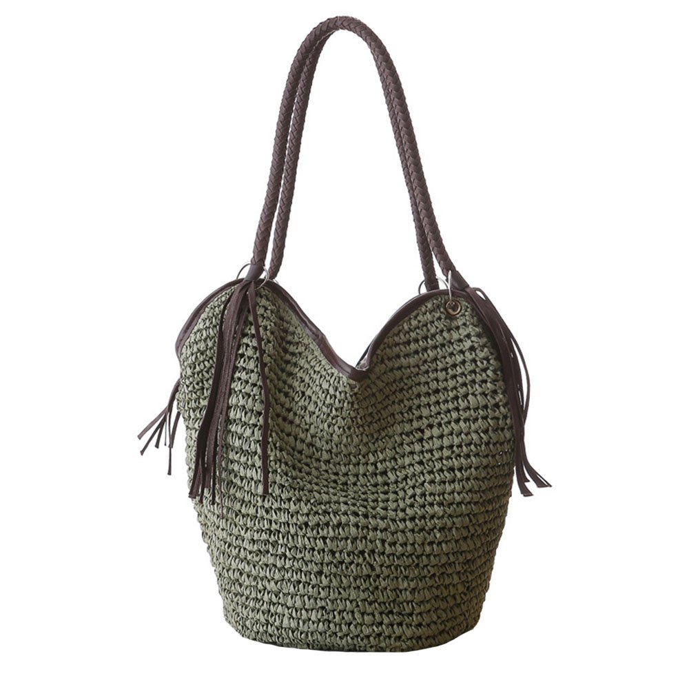 Women's Straw Shoulder Bag - Summer Beach Tote with Tassels, Cotton Lining & Top Handle - Casual Shopper Handbag for Women - Perfect for Beach Vacations, Pool Parties & Summer Outings