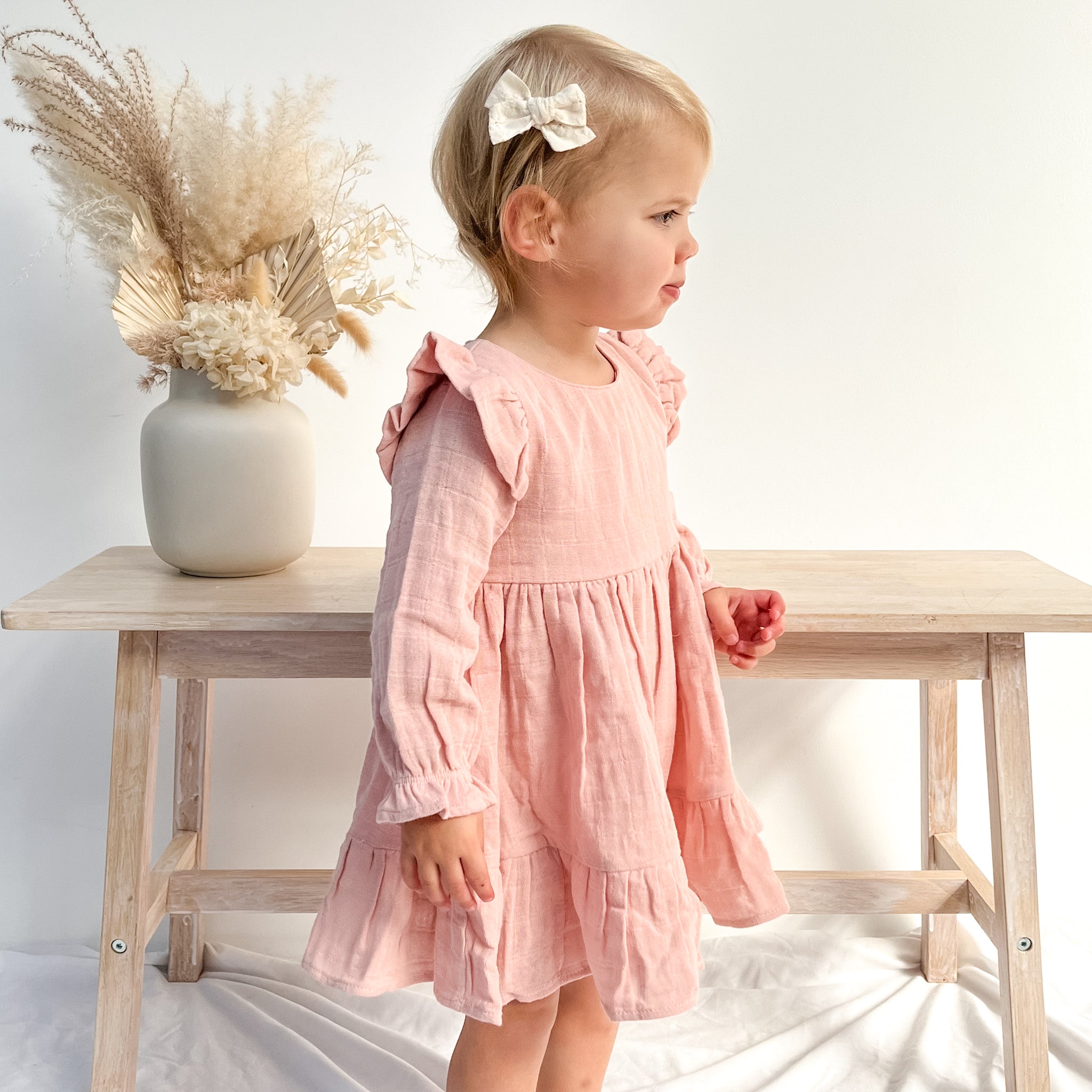 Vintage Pink Muslin Ruffle Dress for Baby Girls - Soft Cotton Summer Outfit for Photoshoots, Parties & Special Occasions