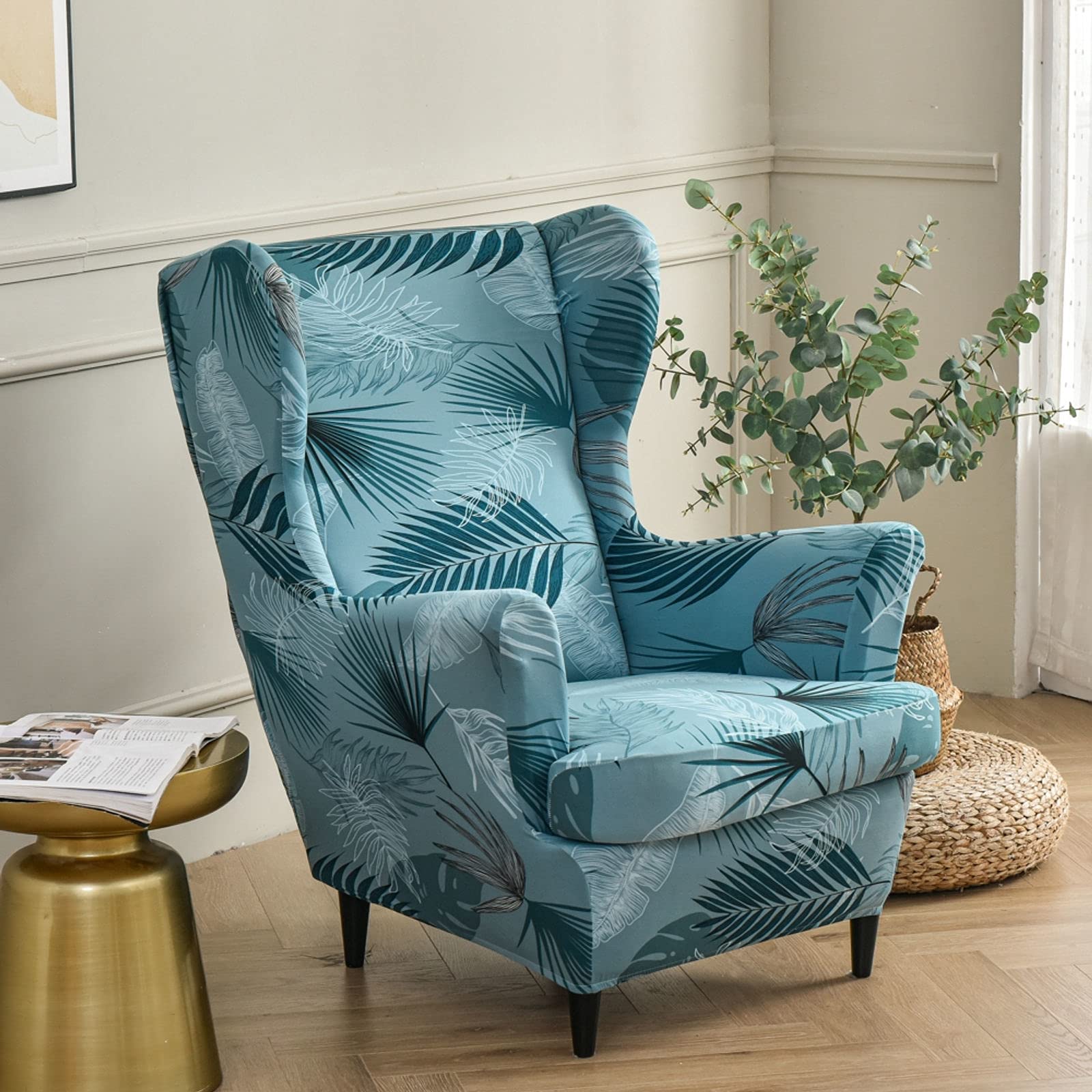 2-Piece Stretch Wing Chair Slipcover - Printed Spandex Armchair Cover, Soft Elastic Wingback Chair Slipcovers for Living Room, Kids Room & Office - Perfect for Home Decor, Furniture Protection & Style Upgrade