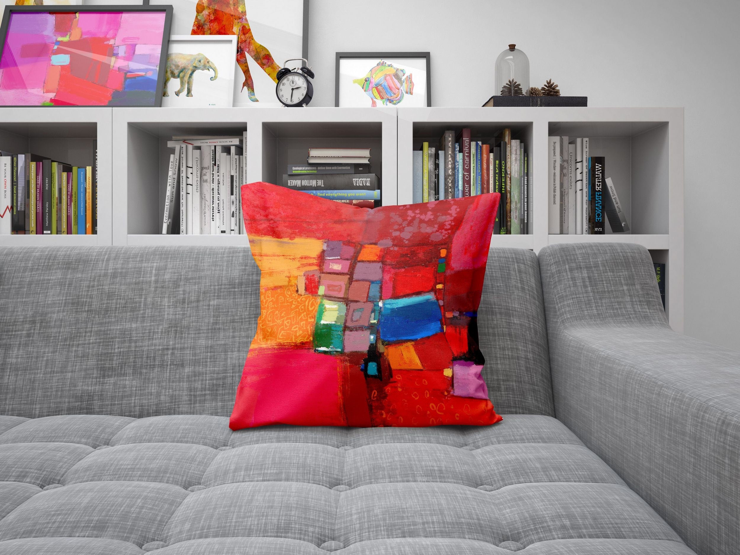 Abstract Throw Pillow Cover 20x20 Inches - Modern Artist Designed Red Decorative Pillow Case for Sofa, Bed, Couch - Perfect Home Decor & Holiday Gift for Living Room, Bedroom, Office