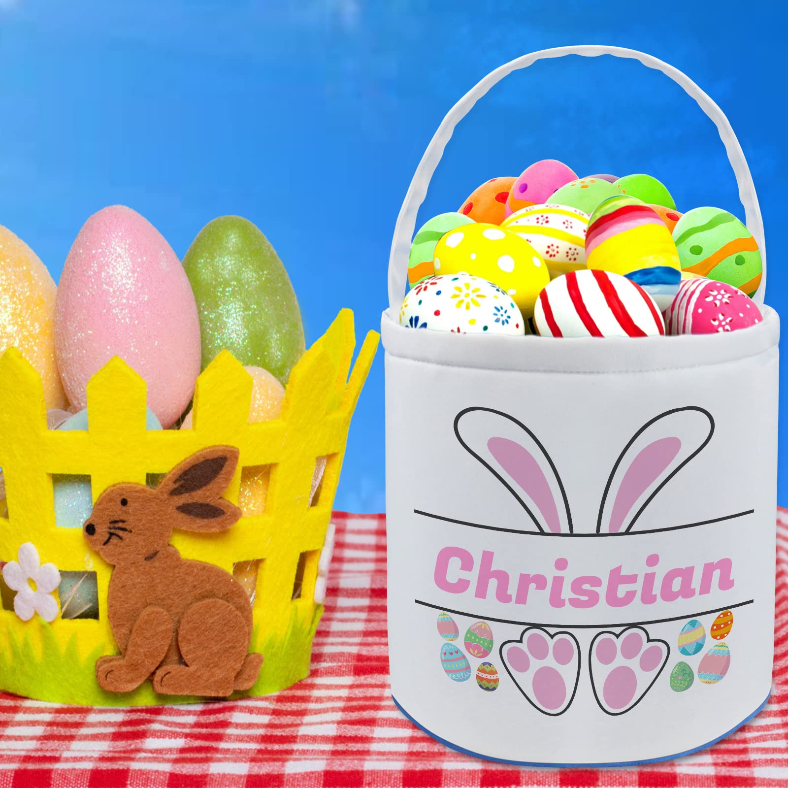 Custom Easter Baskets for Kids - Personalized with Name for Easter Egg Hunt & Gifts