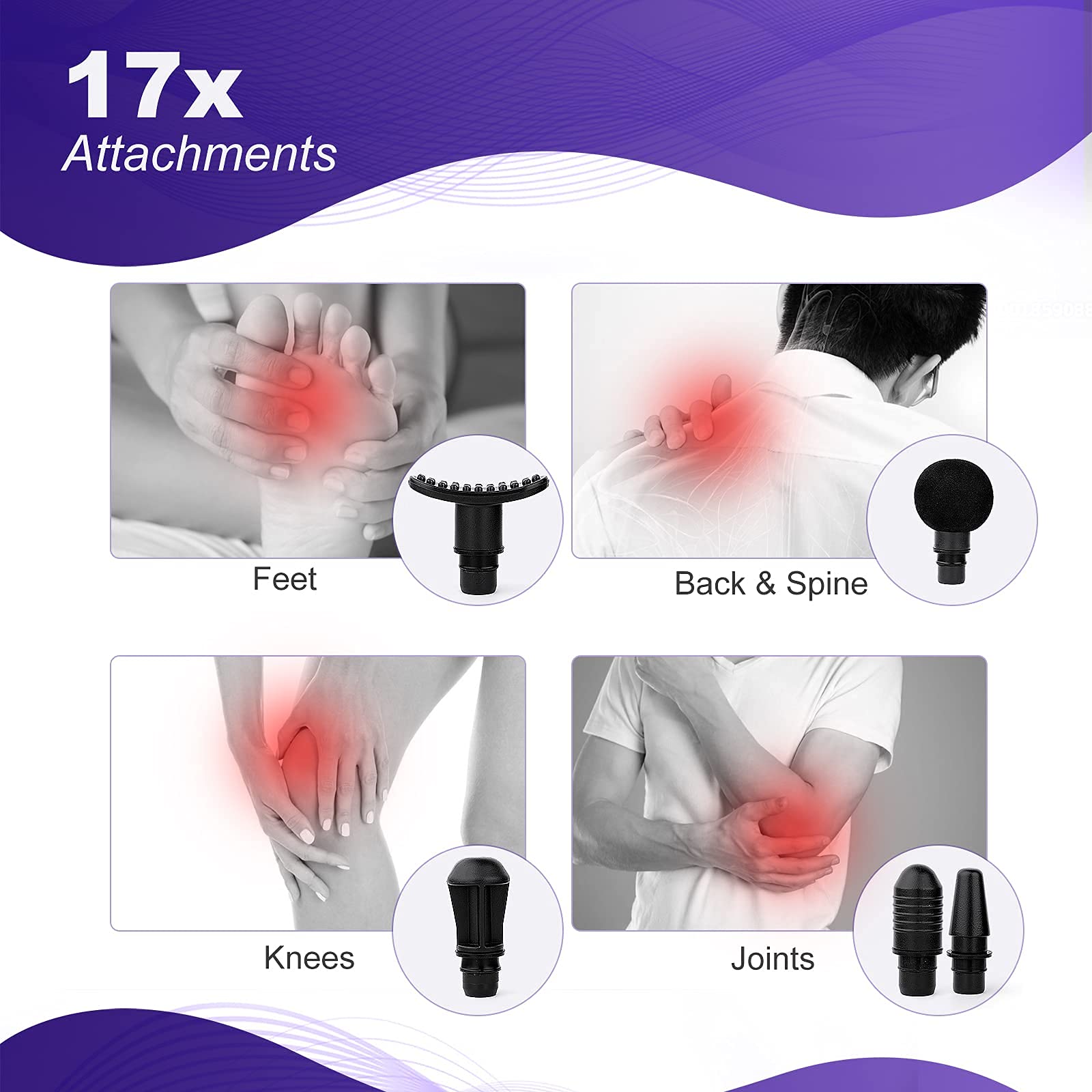 17-in-1 Massage Gun Attachment Heads Set - 18.5mm (0.73 inch) Universal Muscle Massager Heads for Deep Tissue Therapy - Perfect for Back, Neck, Leg Pain Relief & Post-Workout Recovery