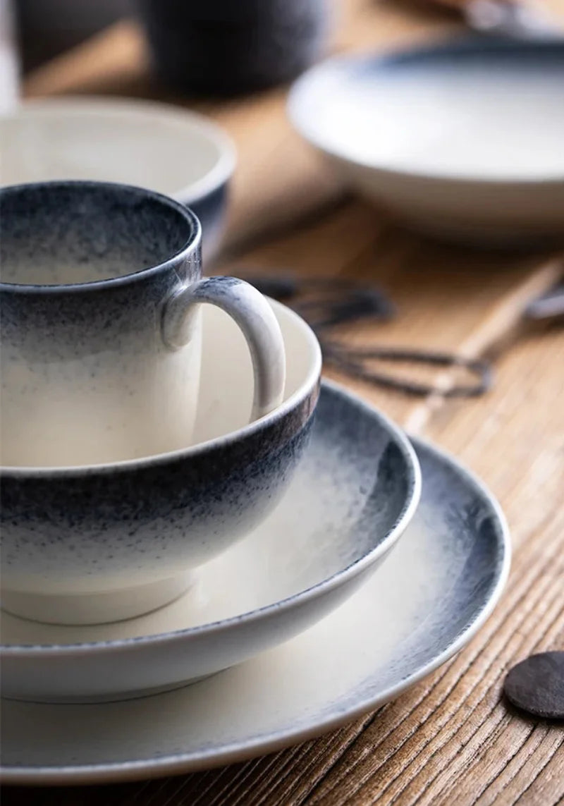 Coastal Rim Ceramic Dinner Plate Set - Elegant Handmade Porcelain Plates for Dining, Entertaining & Home Decor - Perfect for Restaurants, Weddings & Special Occasions