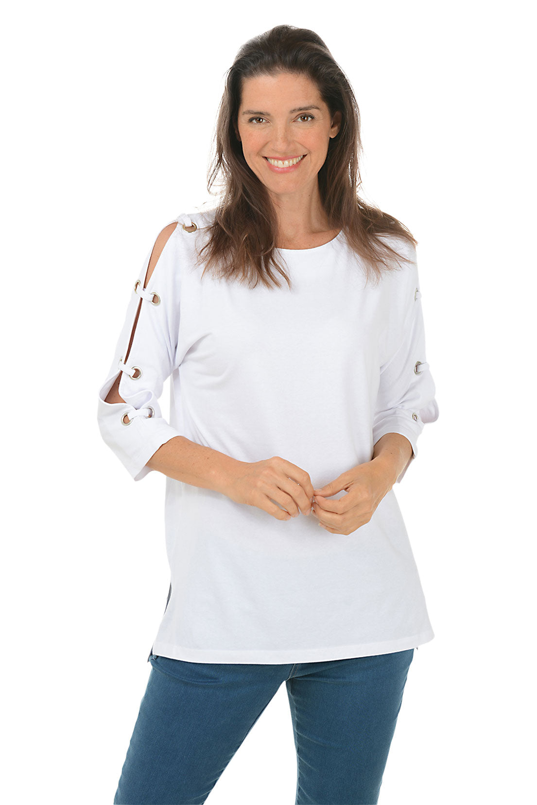 Grommet Open Sleeve Knit Top for Women - Stylish Casual Loose Fit T-Shirt - Perfect for Summer Outfits, Beach Wear & Everyday Fashion