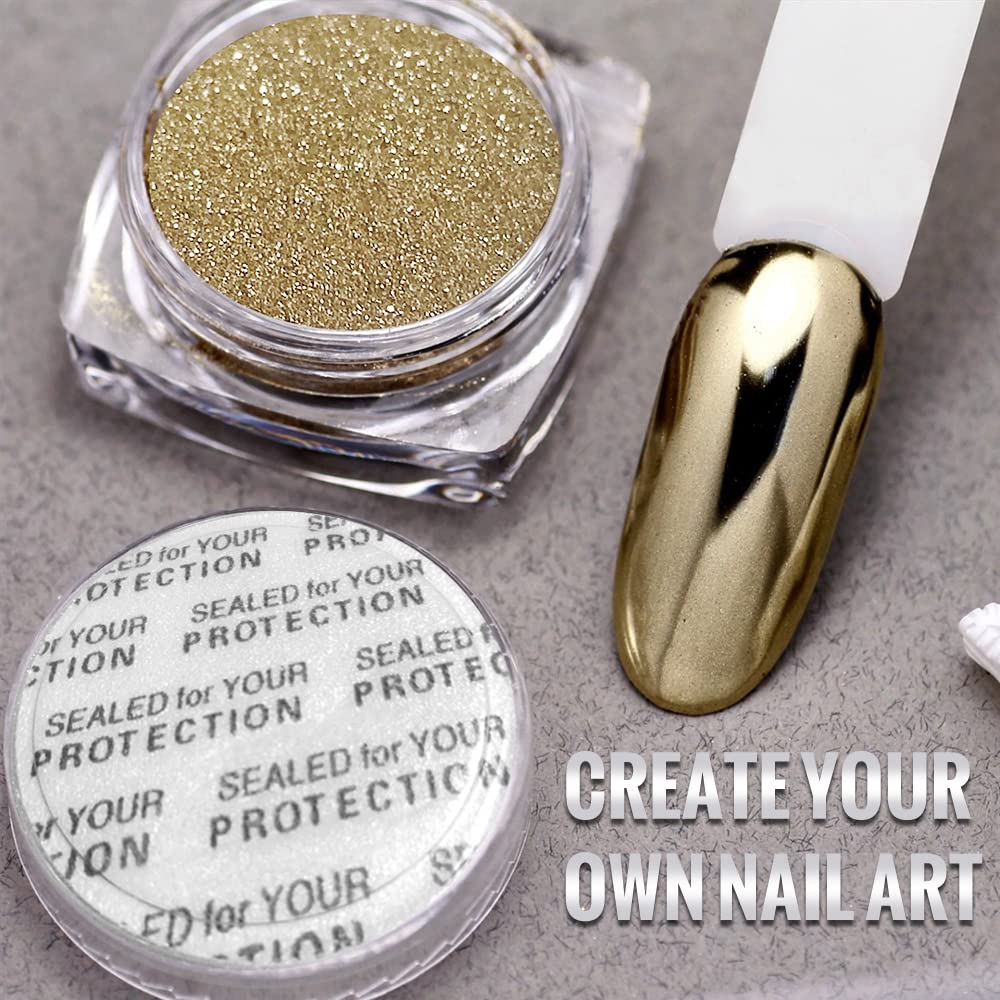 Premium Gold & Silver Chrome Nail Powder Set - 4 Jars Mirror Effect Mermaid Nail Art Powder with Shimmery Aurora Glitter | Perfect for Nail Salon, DIY Manicure, Party & Gift for Women & Girls