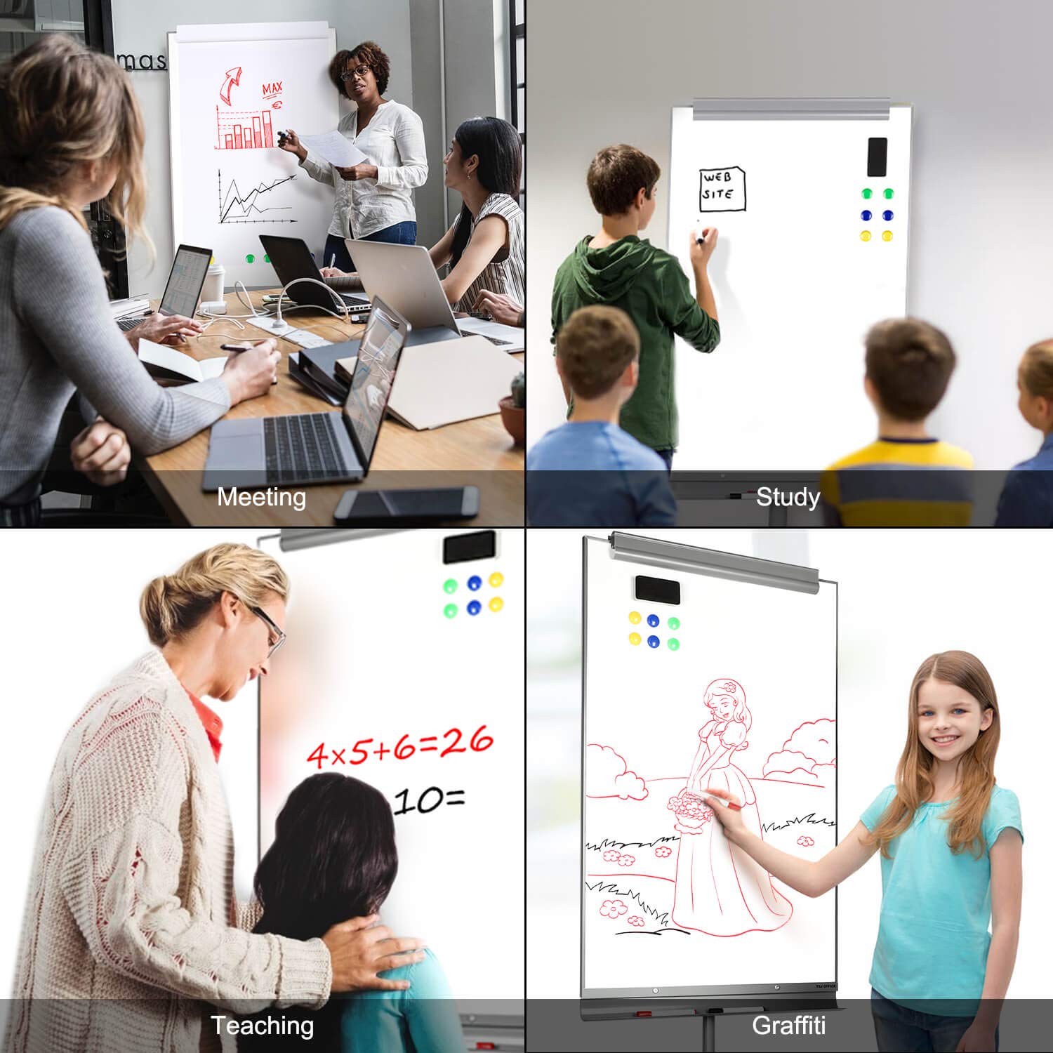 TSJ OFFICE Mobile Standing Whiteboard - 40 x 26 Inches Dry Erase White Board with Rolling Stand, Adjustable Height Tripod Easel for Office Meetings, Classrooms & Home Office Presentations