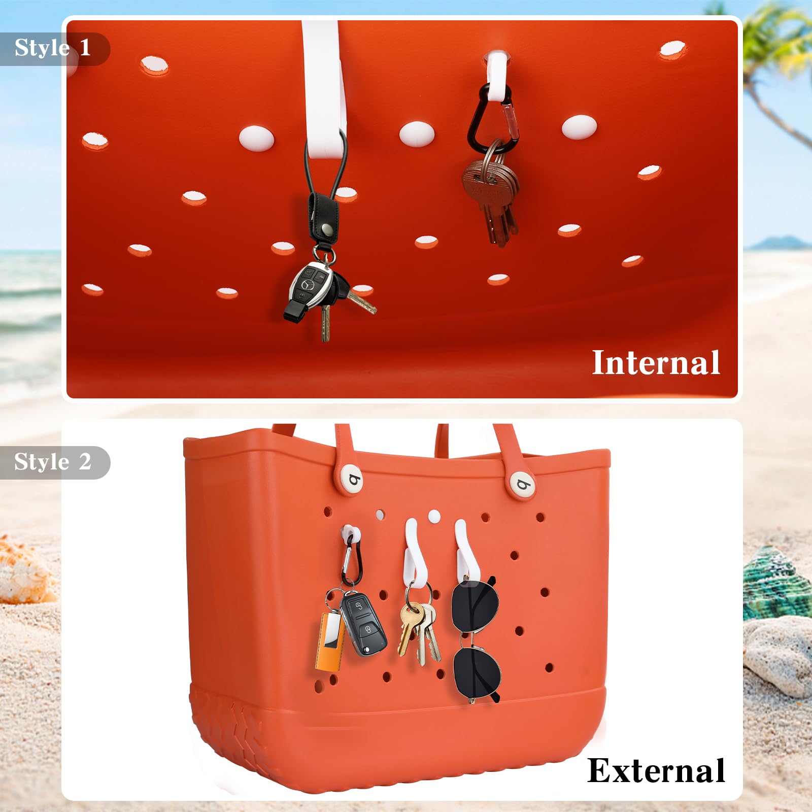 4PCS Bogg Bag Accessories Set - Hooks & Key Holder for Hanging Keys, Sunglasses, Headphones - Perfect for Beach, Pool & Travel - Convenient Small Item Organizer for Your Tote Bag