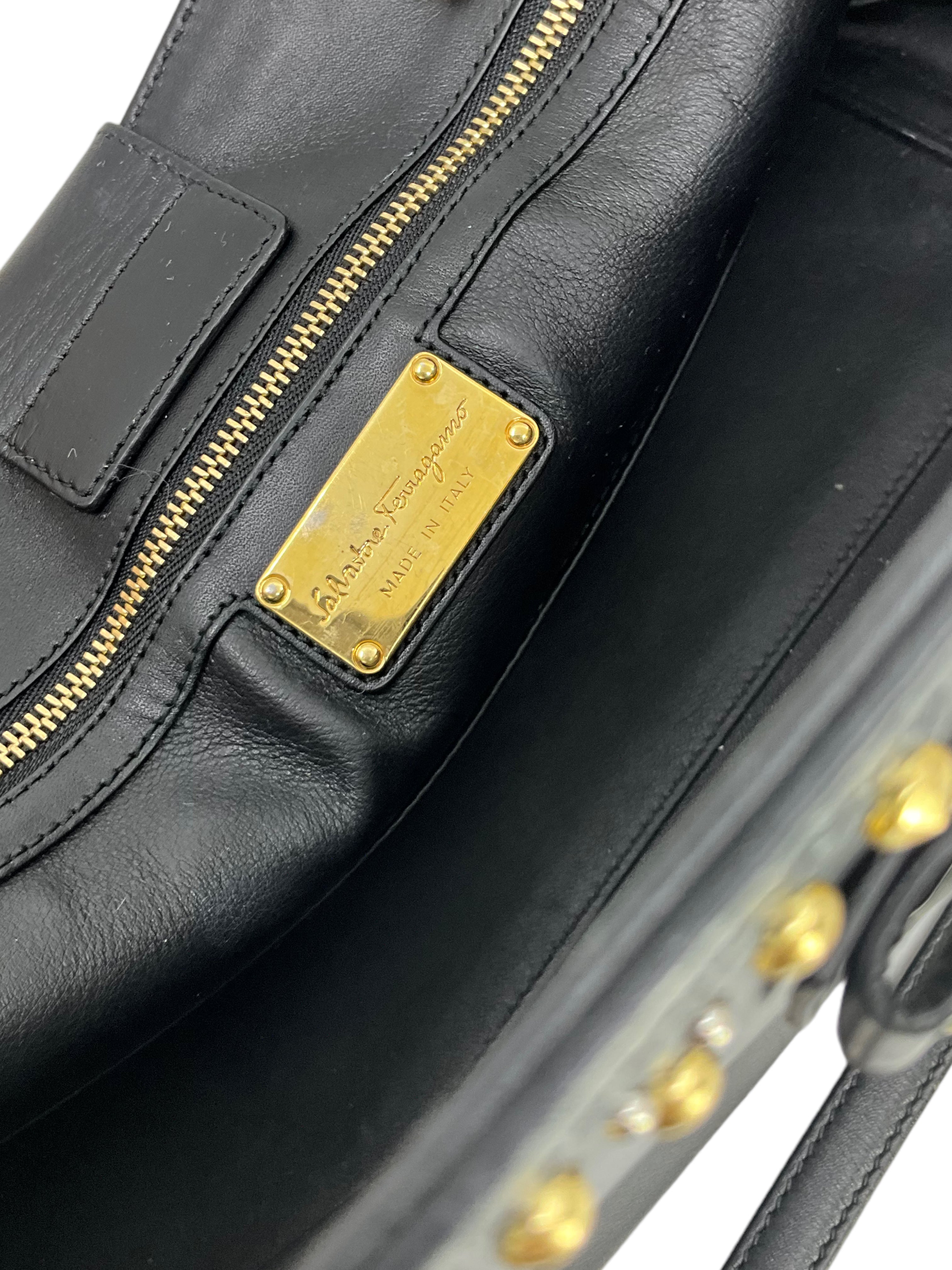 Salvatore Ferragamo Studded Leather Vara Bow Bag - Luxury Designer Handbag for Women, Perfect for Parties, Weddings & Evening Events