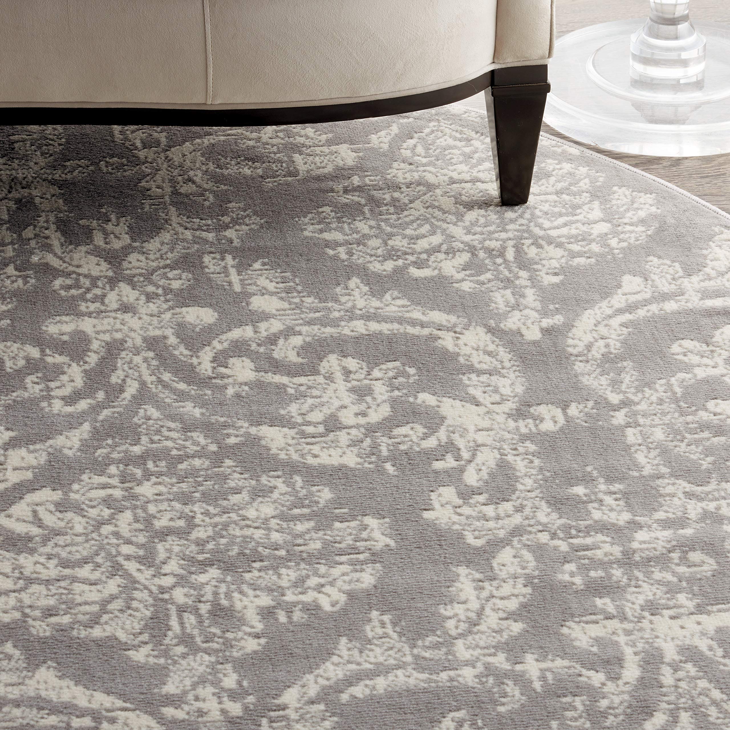 Nourison Jubilant Damask Grey 8' Round Area Rug - Easy Cleaning, Non-Shedding, Soft & Durable - Perfect for Bedroom, Living Room, Dining Room & Kitchen Decor (8' Round) - Ideal for Home, Office & High-Traffic Areas