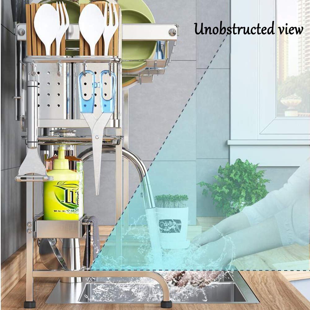 LoveHouse 2-Tier Stainless Steel Over The Sink Dish Drying Rack - 33 Inch Multi-Functional Utensil Holder & Large Dish Drainer with Sturdy Storage Shelf (Black) - Perfect for Small Kitchens & Countertop Organization