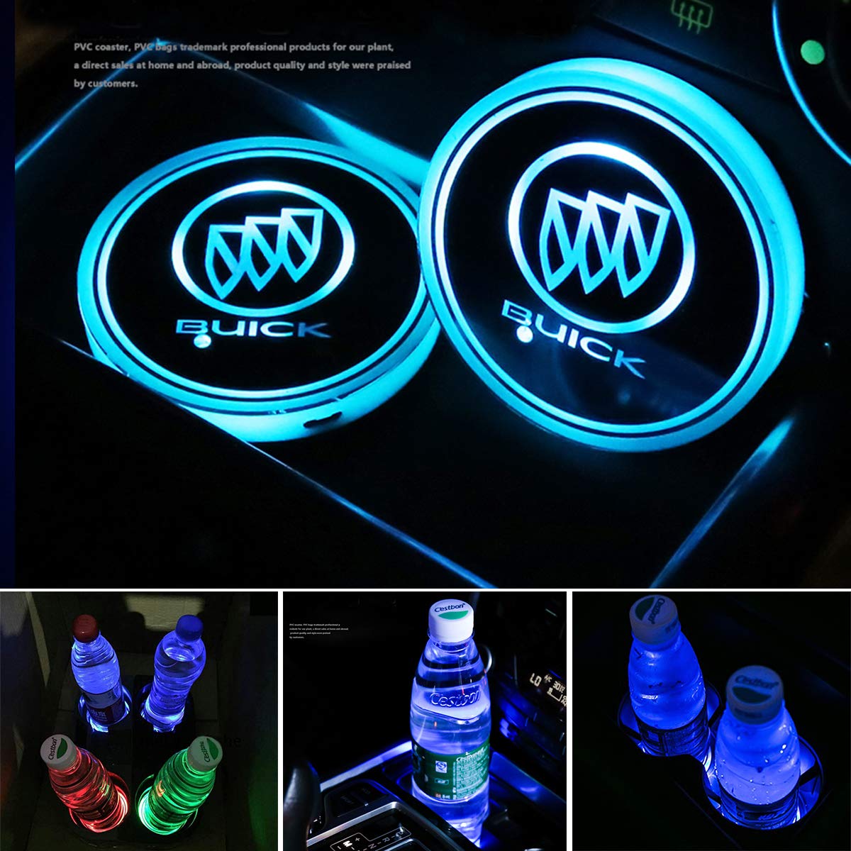 2 Pack LED Cup Holder Lights for Buick Cars - USB Charged Color Changing Interior Ambient Lighting for Enclave, Encore, Regal (Perfect for Night Driving & Car Decor)