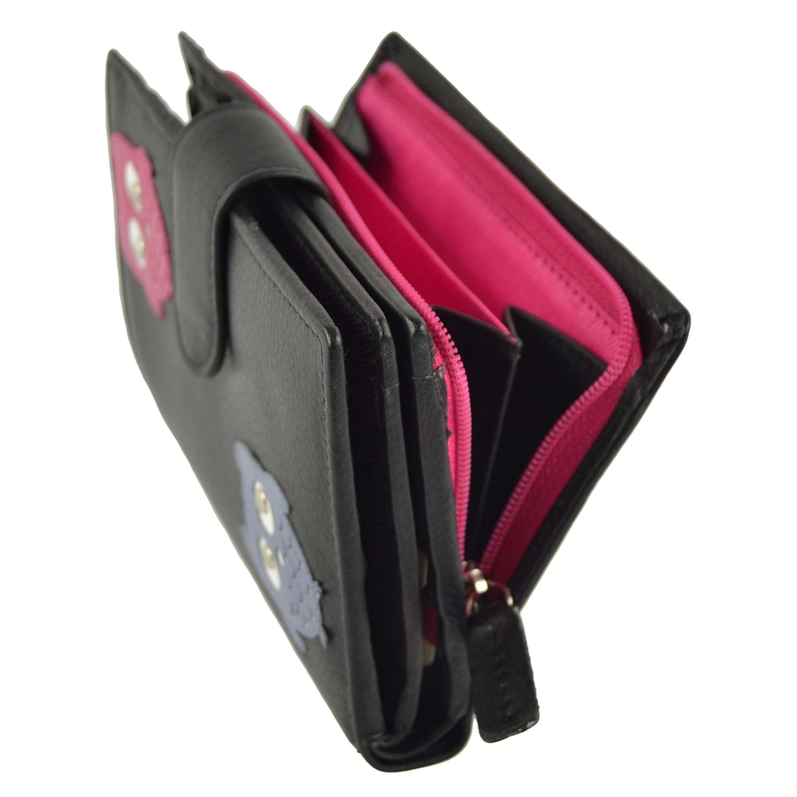 Mala Kyoto Collection Women's Tab Leather Wallet with Cute Owl Design - Black One Size | Perfect for Everyday Use, Travel, and Gift Giving