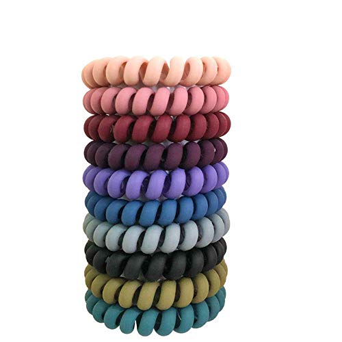 Belicia 10 Pcs Spiral Hair Ties - Colorful Coil Hair Ties for Women & Girls | Elastic Traceless Hair Bands | Matte Phone Cord Hair Ties | Waterproof Hair Coils for Sports, Work & Everyday Use | Multicolor Hair Accessories