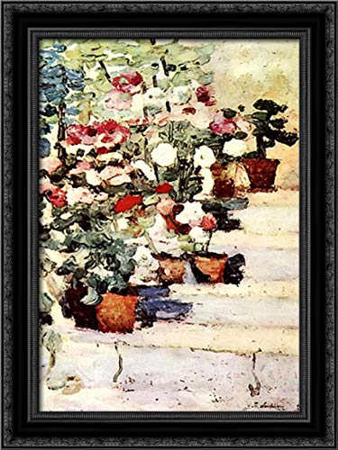 Stefan Luchian 18x24 Floral Canvas Art - Elegant Black Ornate Wood Frame Wall Decor for Living Room, Bedroom & Staircase Display