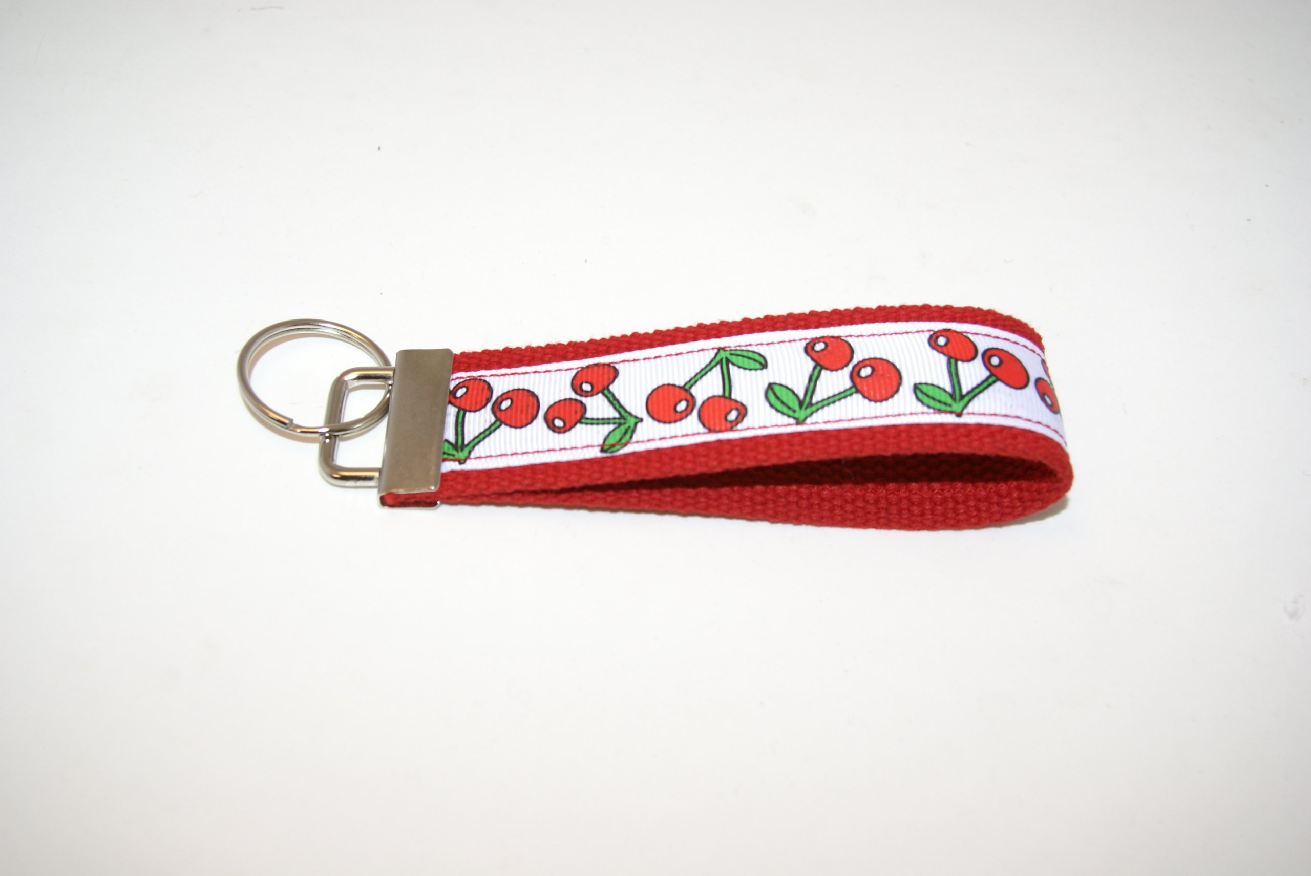 6 Inch Large Wristlet Keychain with White & Red Cherry Design - Perfect for Women's Handbags, Gym Bags, and Everyday Essentials Organization
