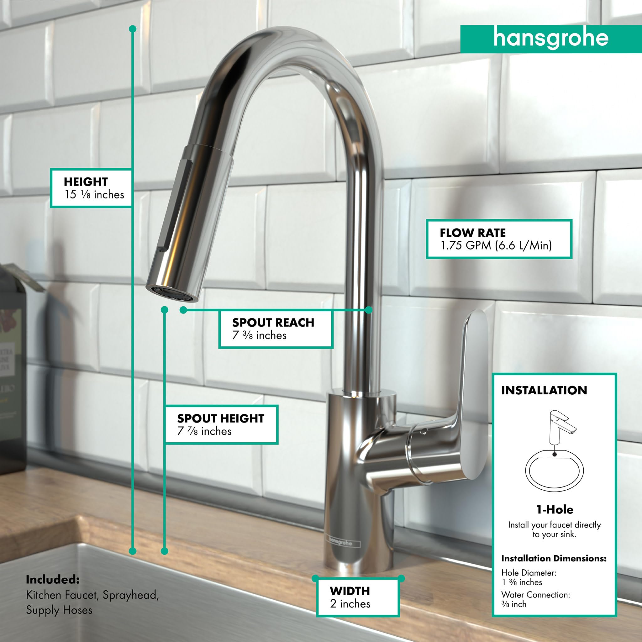 Hansgrohe Focus Chrome Bar Kitchen Faucet with Pull Down Sprayer - Magnetic Docking Spray Head, Chrome Finish (Model 04506001) - Perfect for Modern Kitchens, Easy Installation & Durable for Daily Cooking & Dishwashing