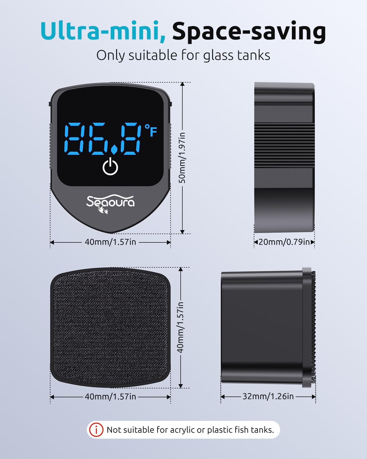2-in-1 Magnetic Aquarium Cleaner with Thermometer for Glass Tanks (1-30 Gal) - Fish Tank Cleaning Tool