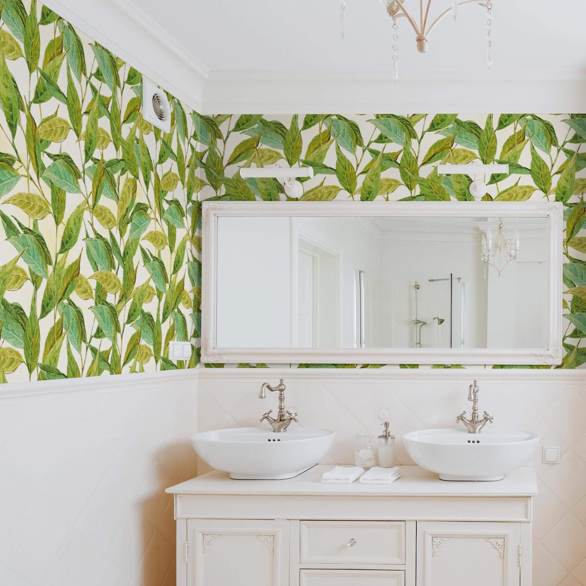 Green and Beige Leaf Floral Peel and Stick Removable Wallpaper - Self-Adhesive Decorative Wall Covering for Bedroom, Living Room, Nursery & Home Decor