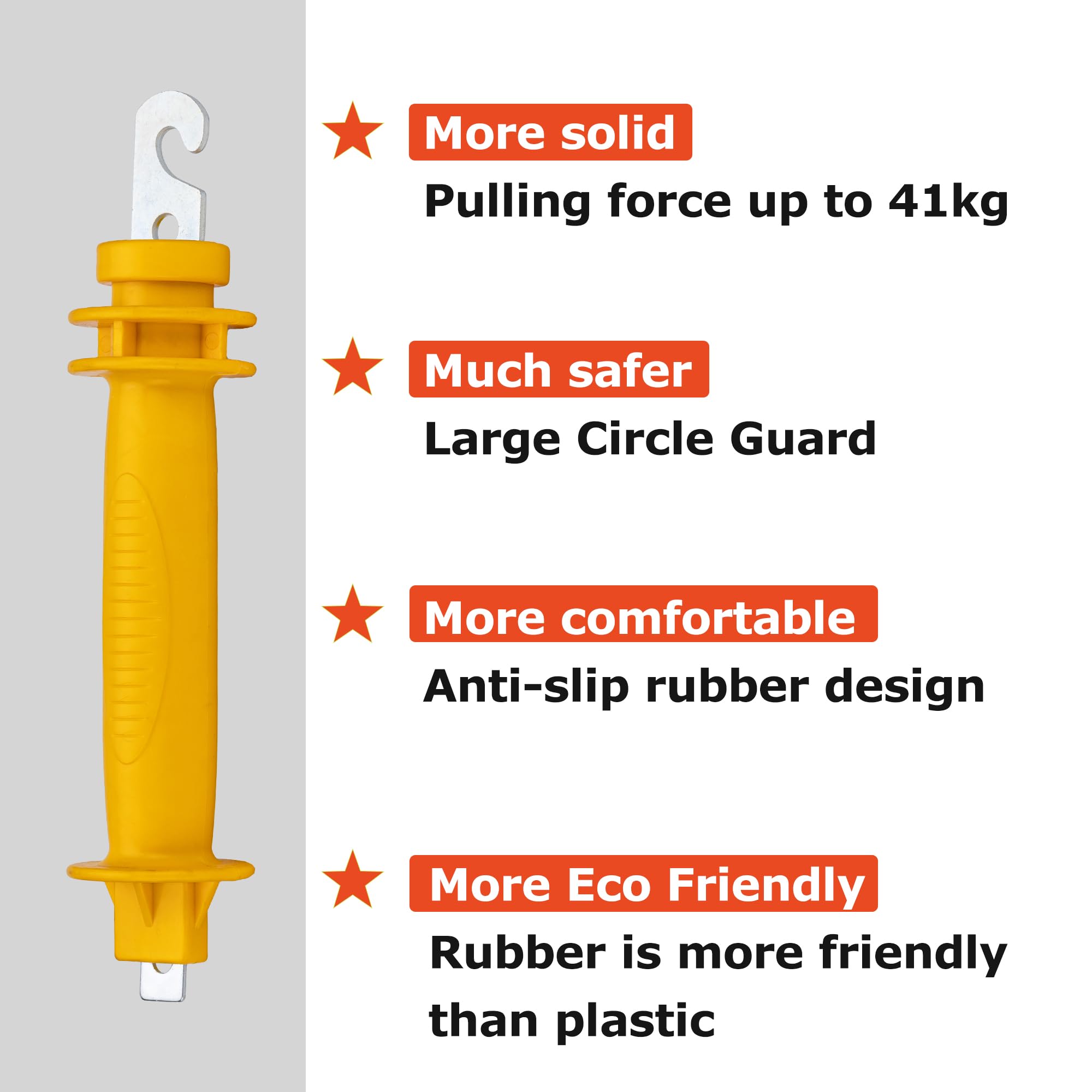 5 Pack Electric Fence Rubber Gate with Insulated Plastic Handles - Heavy Duty Stamped Steel Hooks for Garden, Farm & Livestock Fencing (Yellow) - Perfect for Securing Pastures, Protecting Crops & Containing Animals
